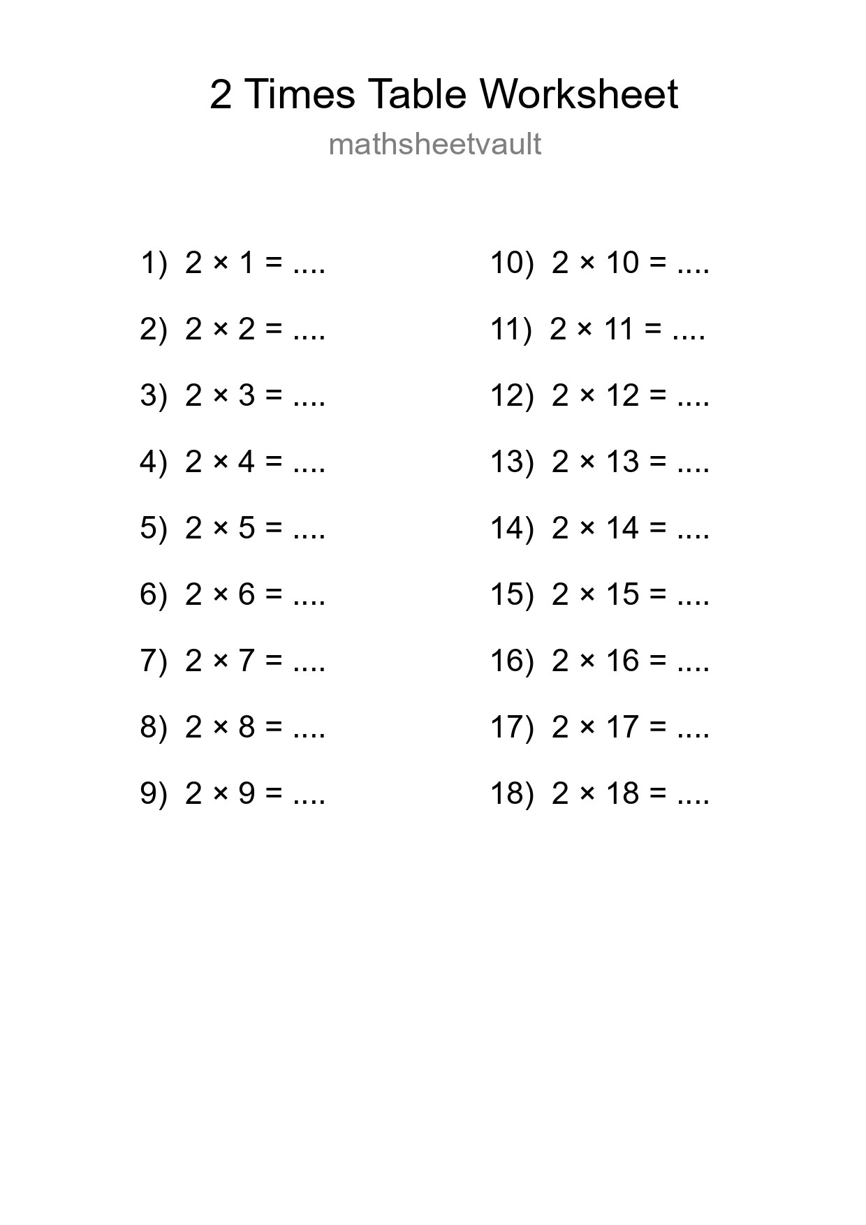2 Times Table Worksheet For Grade 2 - Part 174