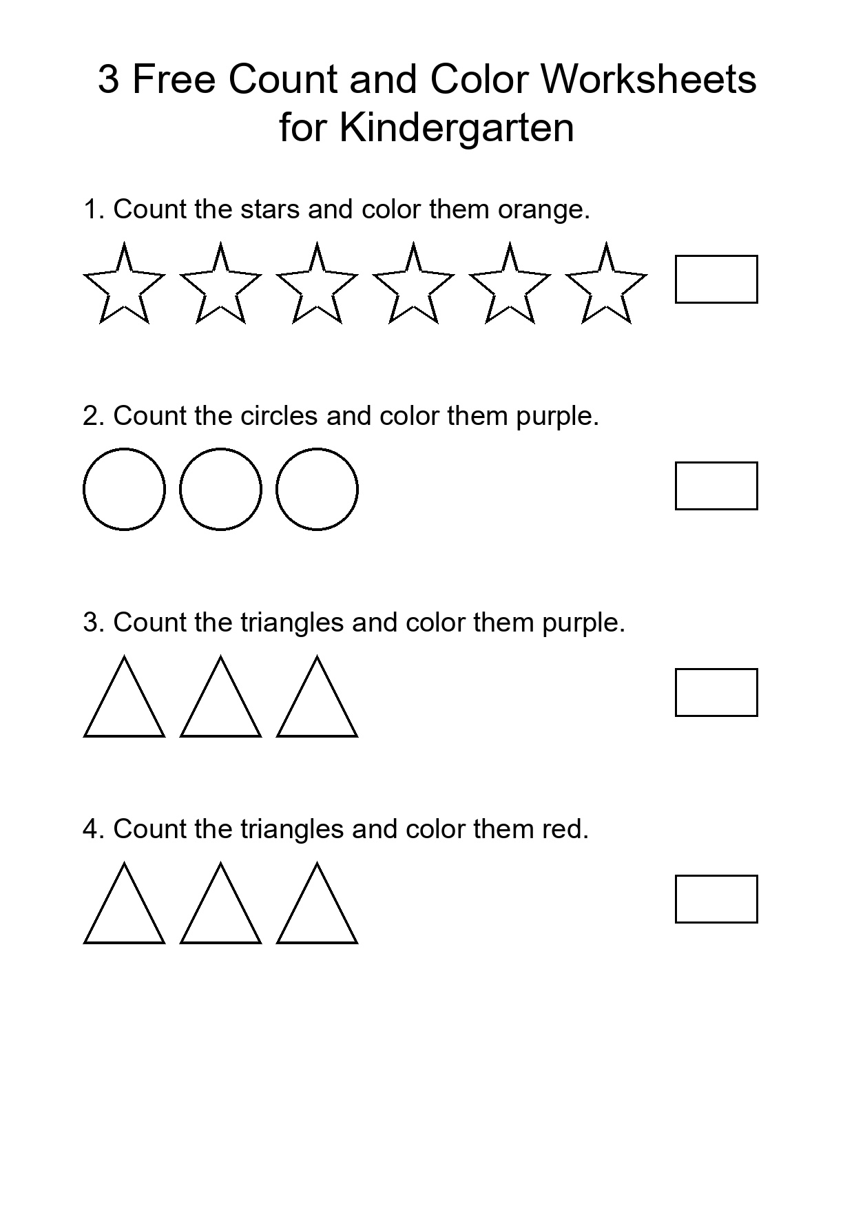 3 Free Count and Color Worksheets for Kindergarten