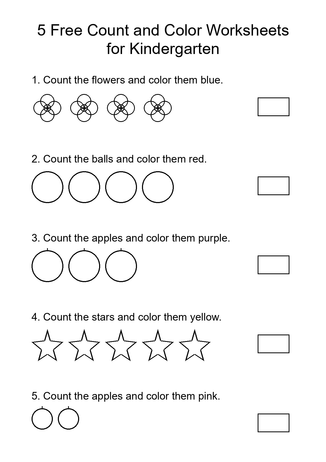 5 Free Count and Color Worksheets for Kindergarten