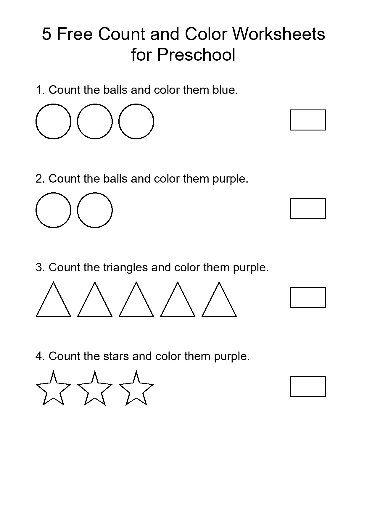 5 Free Count and Color Worksheets for Preschool