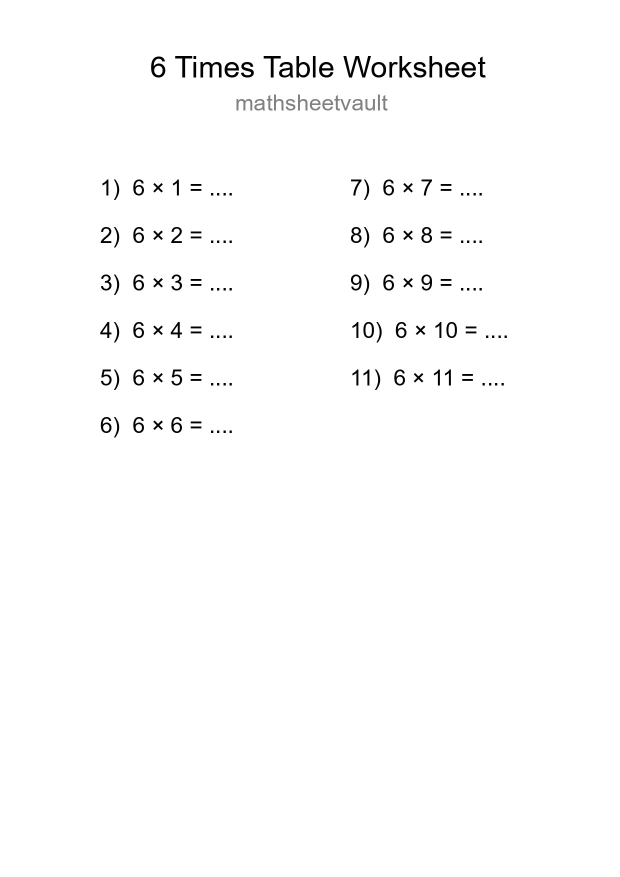 6 Times Table Worksheet For Grade 3 - Part 31