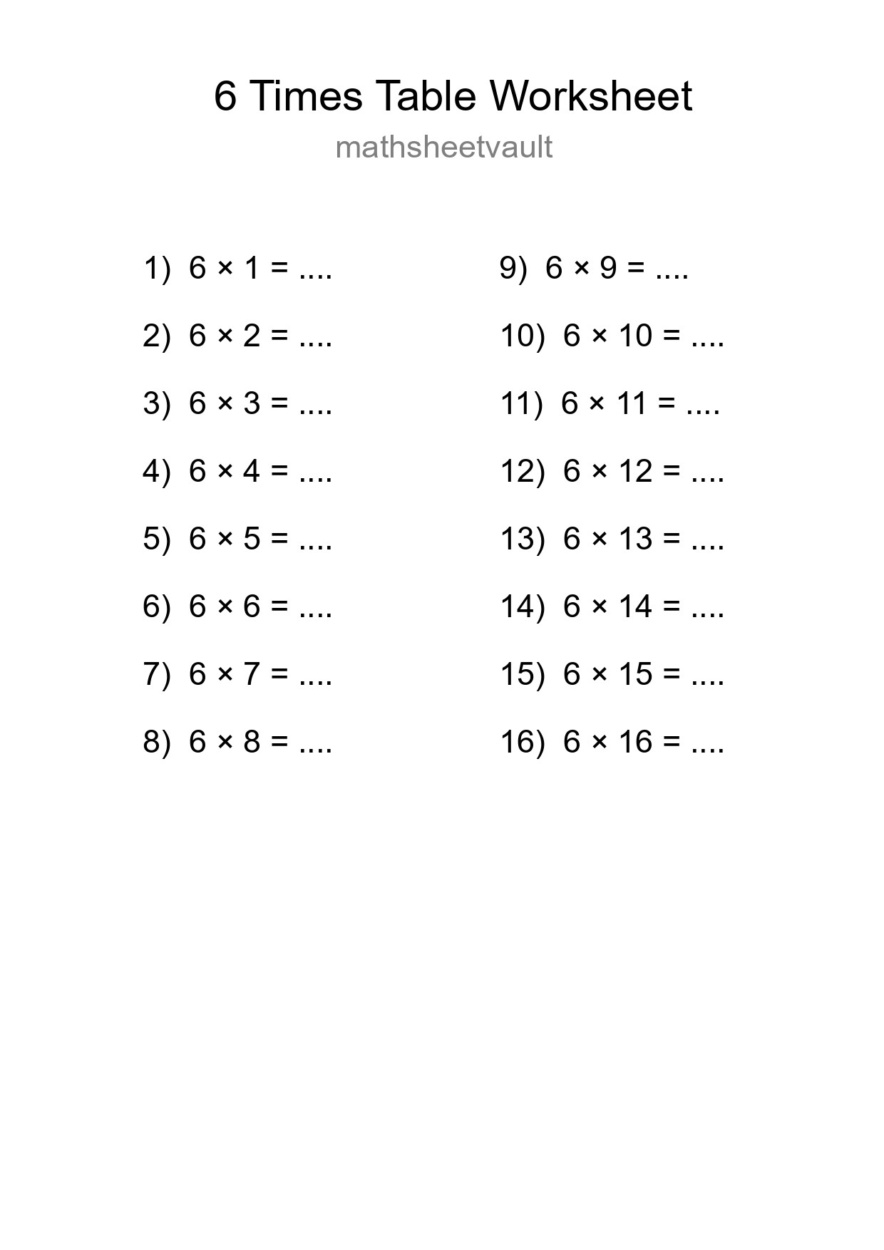 6 Times Table Worksheet For Grade 3 With Answers - Part 185