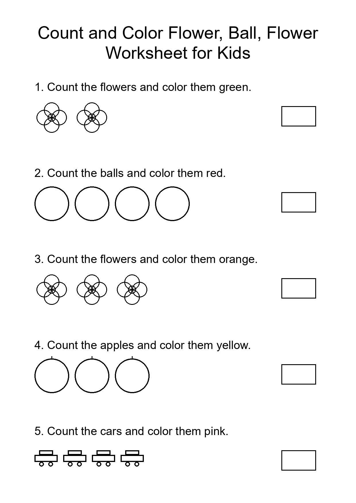 Count and Color Flower, Ball, Flower Worksheet for Kids