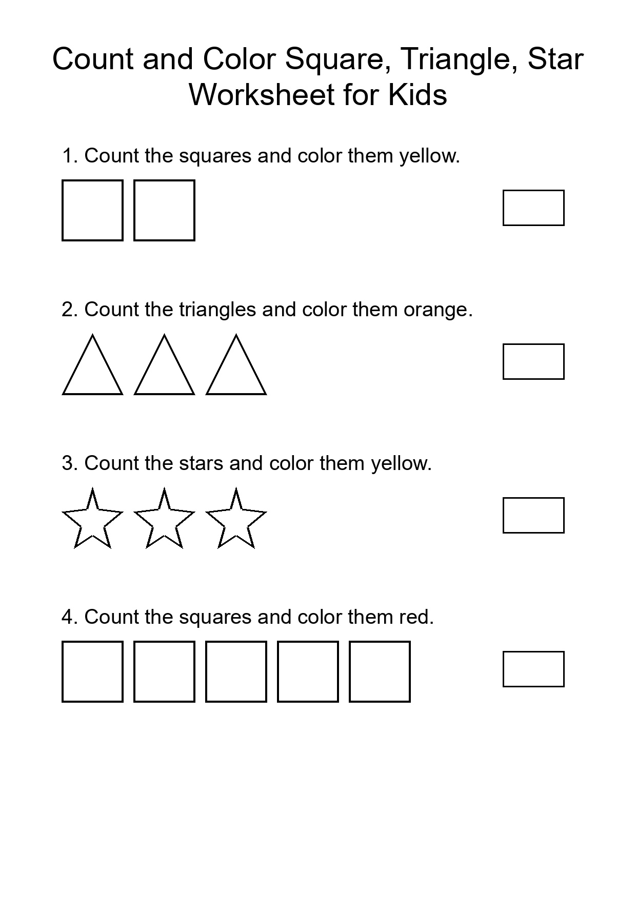 Count and Color Square, Triangle, Star Worksheet for Kids
