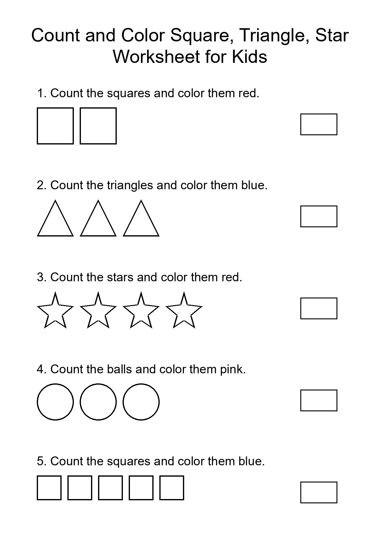 Count and Color Square, Triangle, Star Worksheet for Kids