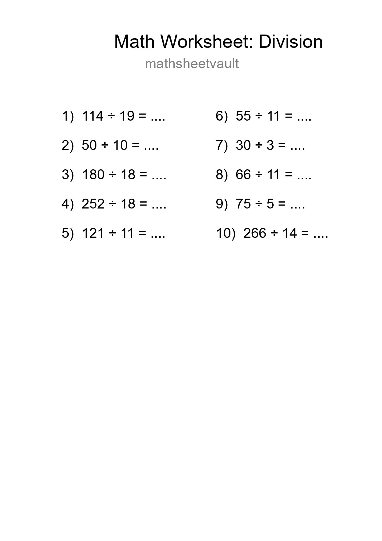 Free 10 Division Math Worksheet For Grade 2 With Answers - Part 37