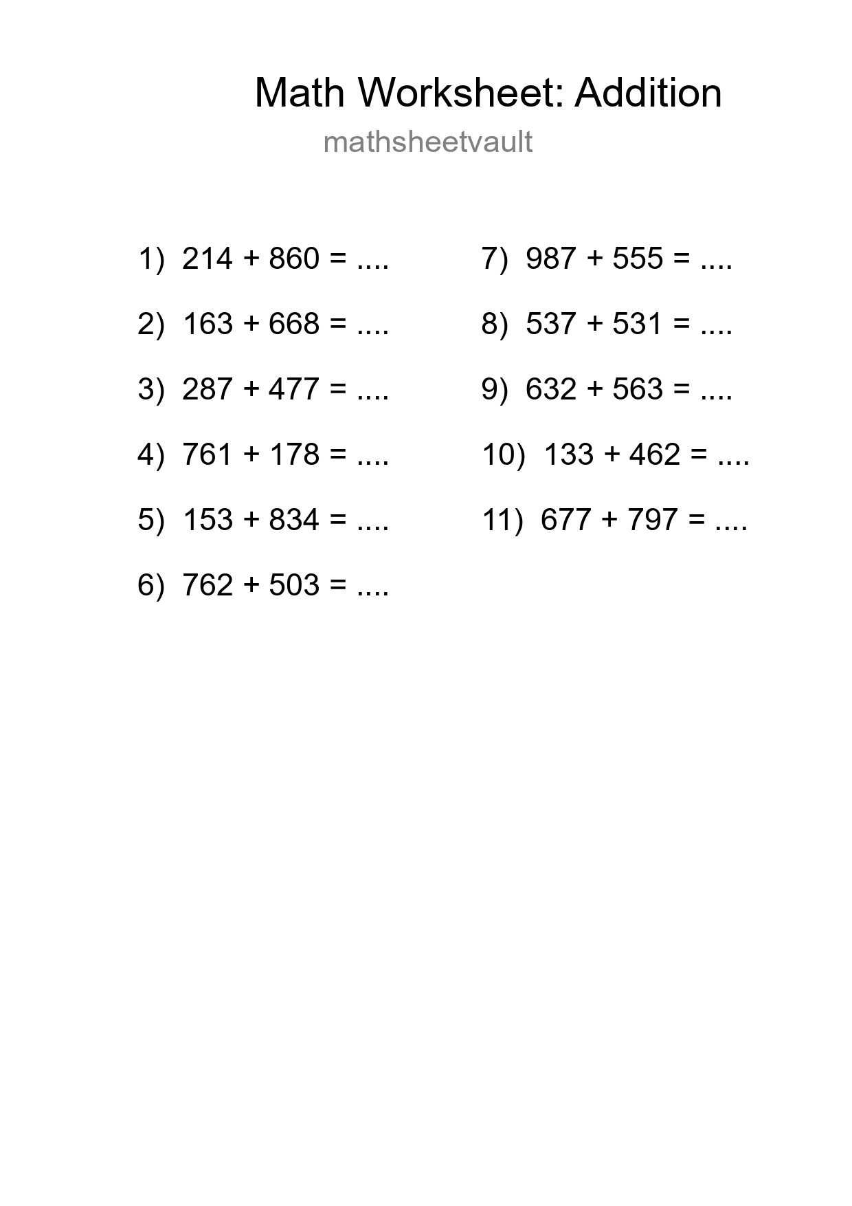 Free 11 Addition Math Worksheet For Grade 5 - Part 265