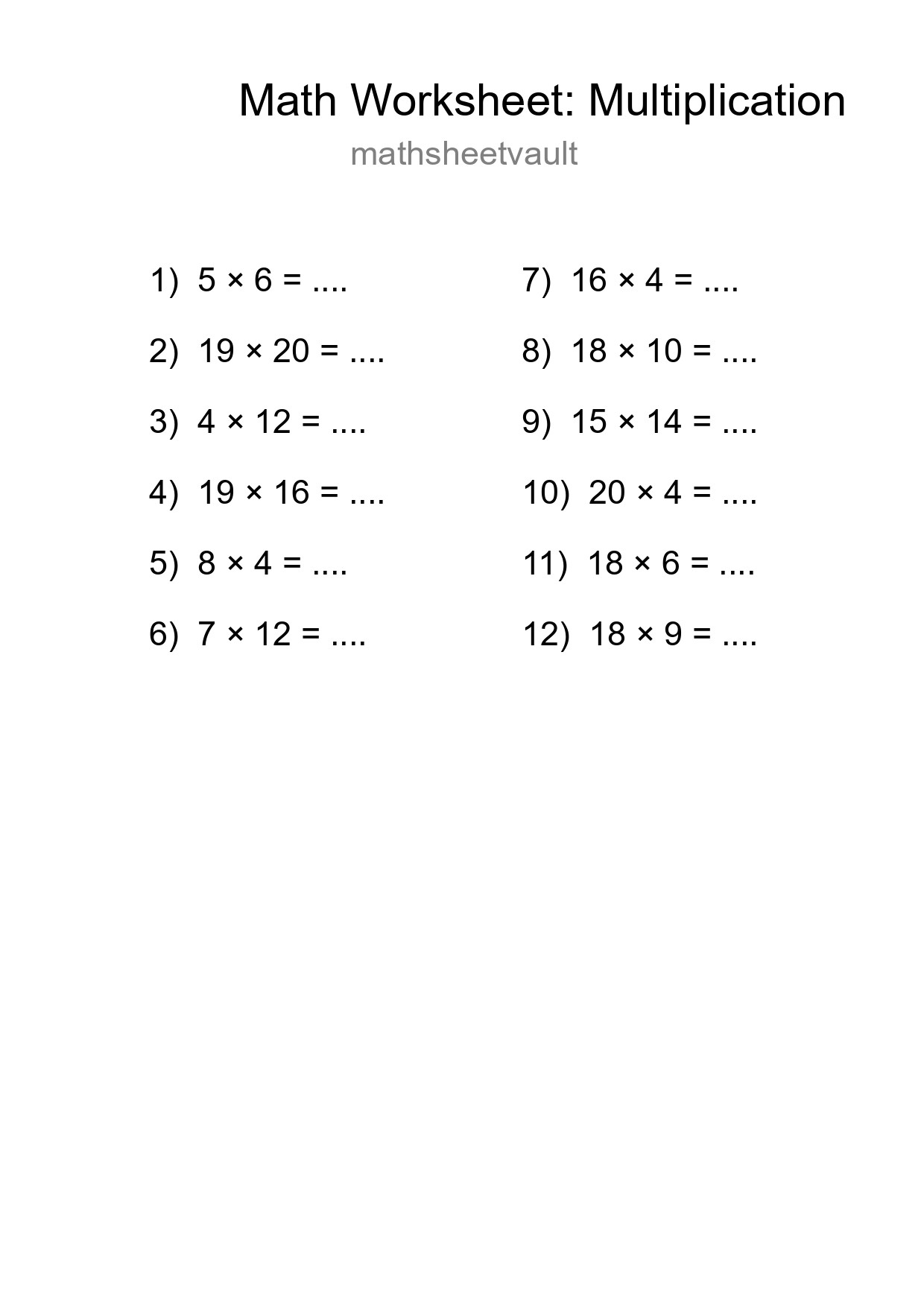 Free 12 Multiplication Math Worksheet For Grade 2 With Answers - Part 271