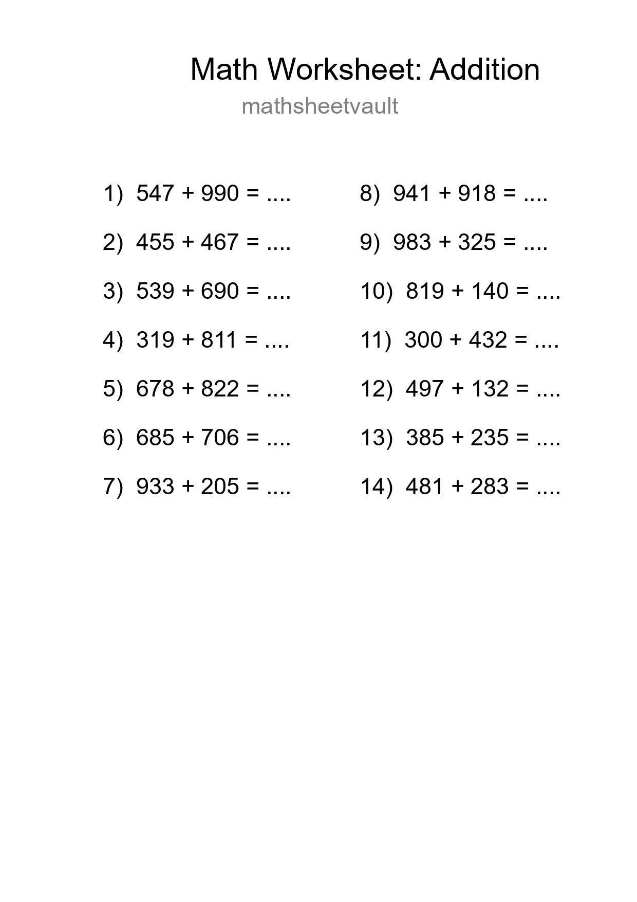 Free 14 Addition Math Worksheet For Grade 5 - Part 111