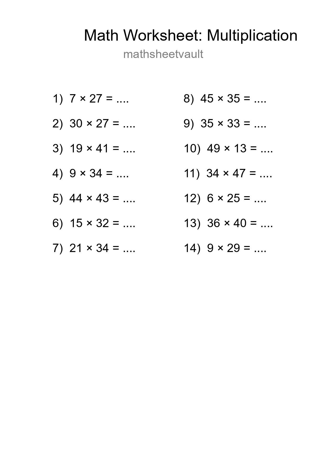 Free 14 Multiplication Math Worksheet For Grade 2 - Part 62