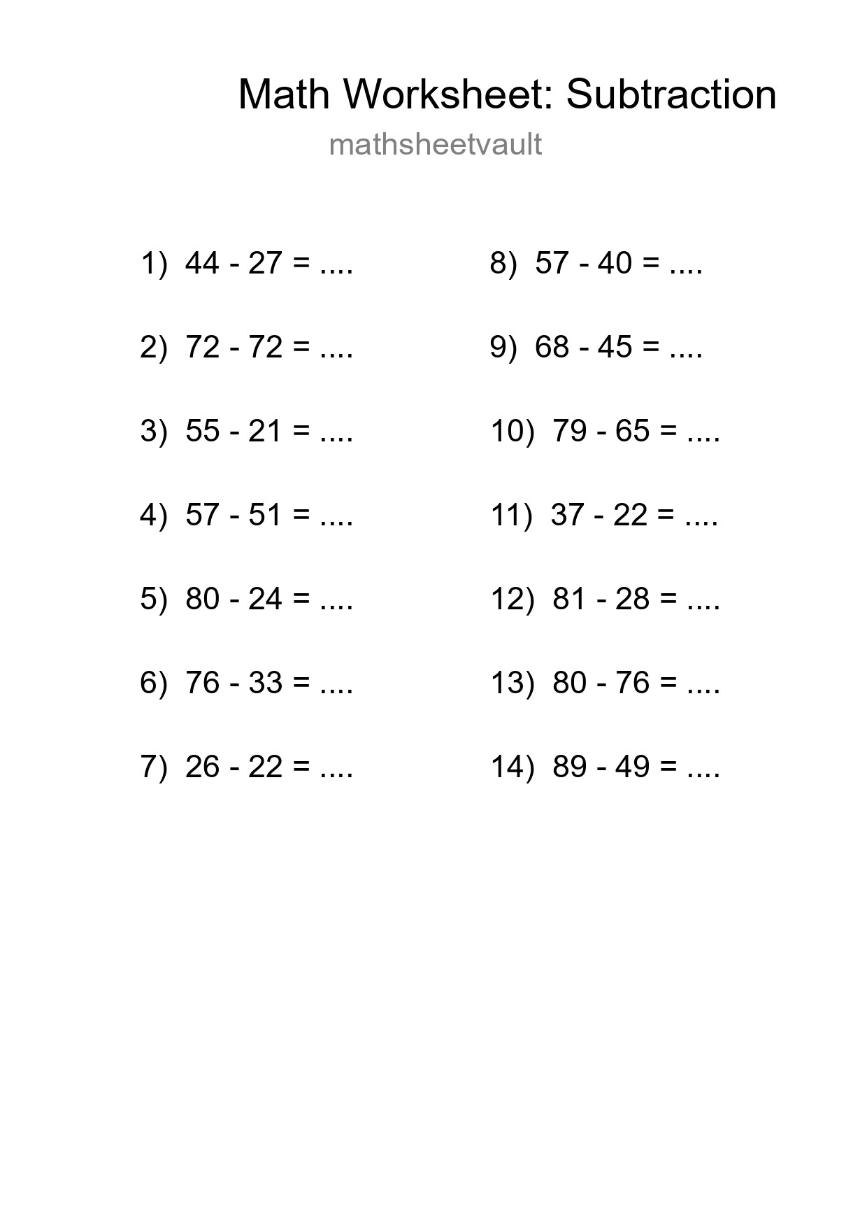 Free 14 Subtraction Math Worksheet For Grade 3 - Part 228