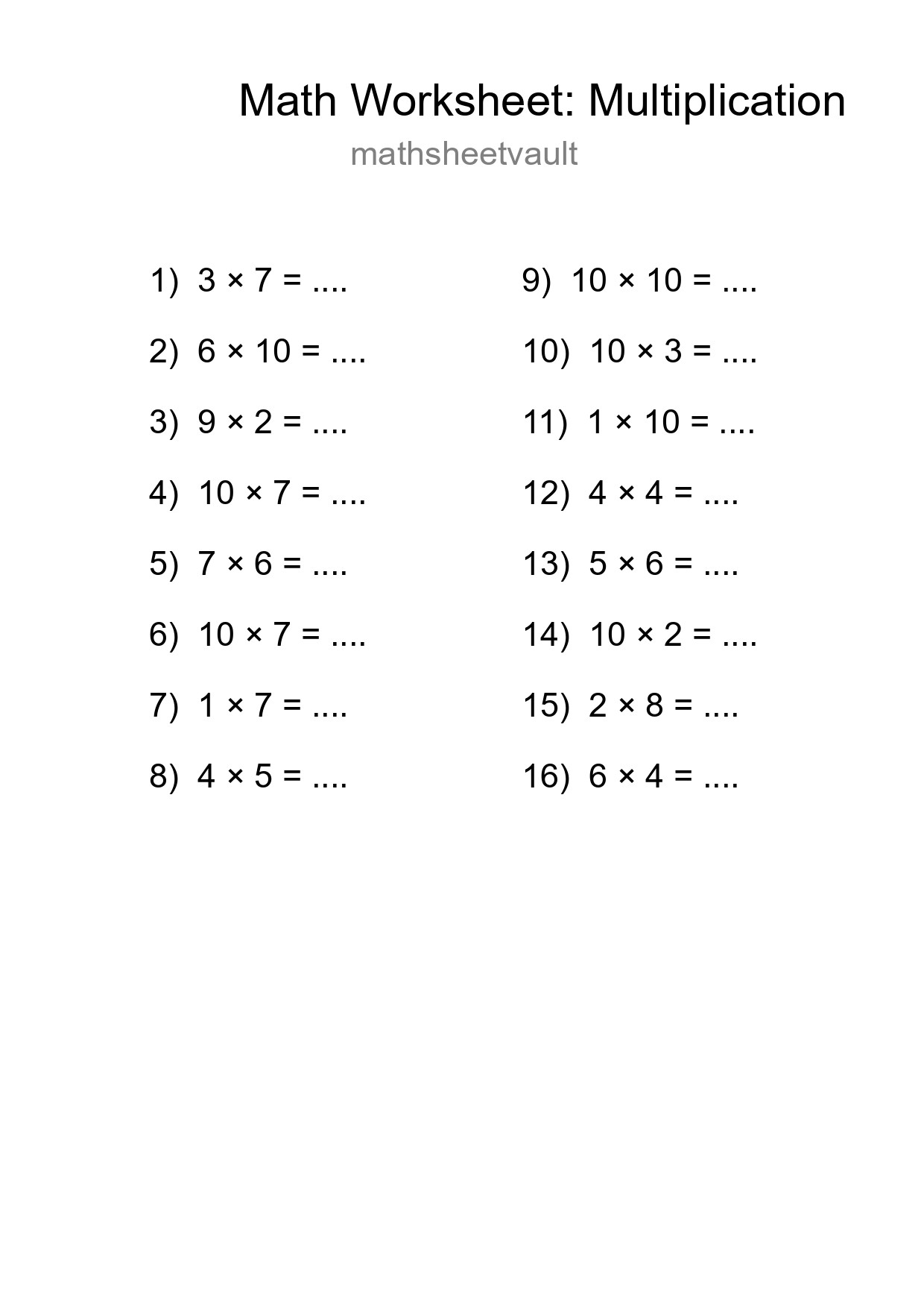 Free 16 Multiplication Math Worksheet For Grade 1 - Part 7