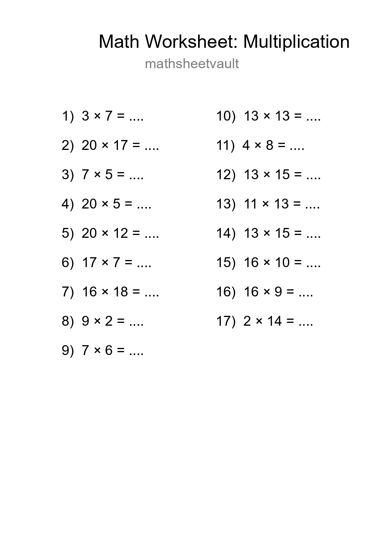 Free 17 Multiplication Math Worksheet For Grade 2 With Answers - Part 282