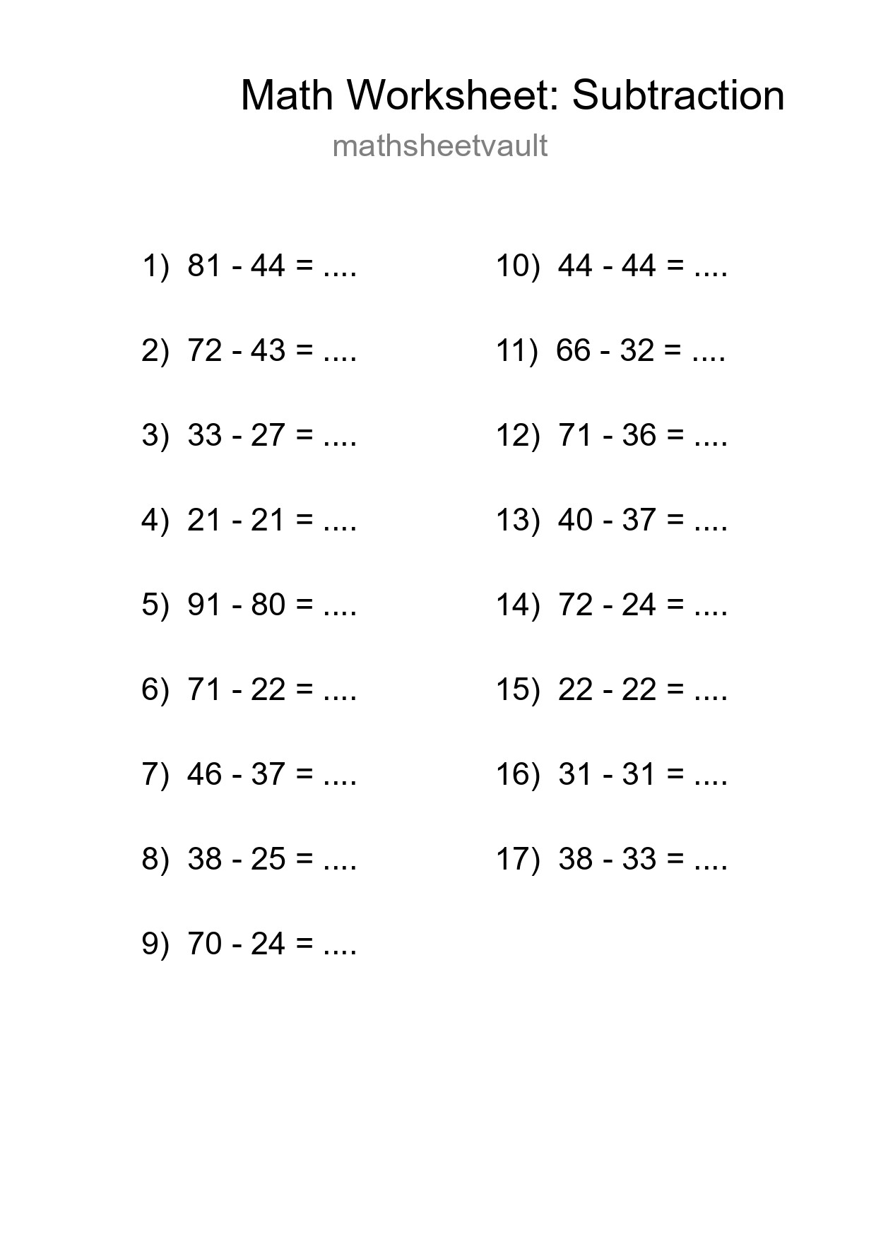 Free 17 Subtraction Math Worksheet For Grade 3 - Part 19