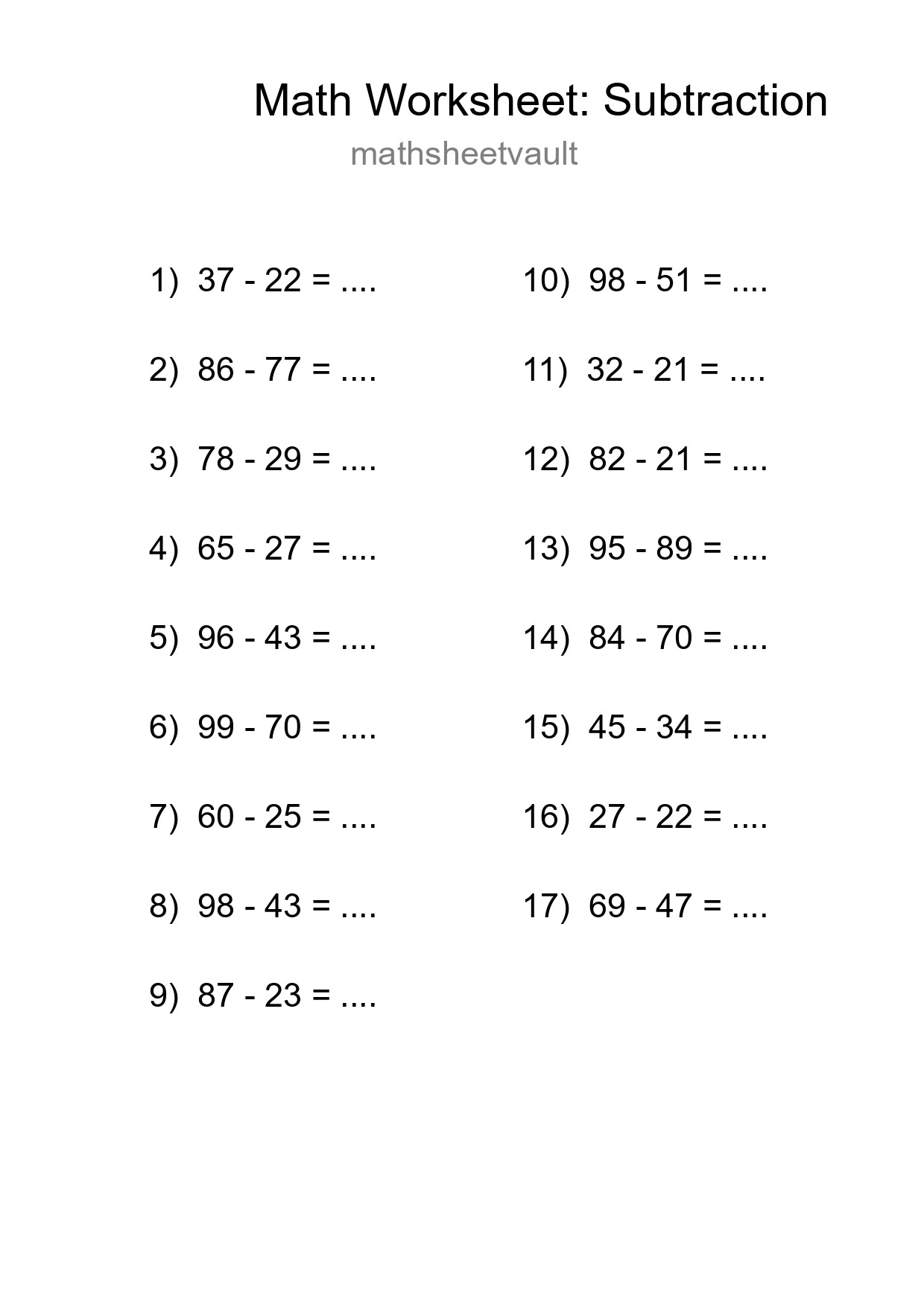 Free 17 Subtraction Math Worksheet For Grade 3 With Answers - Part 41