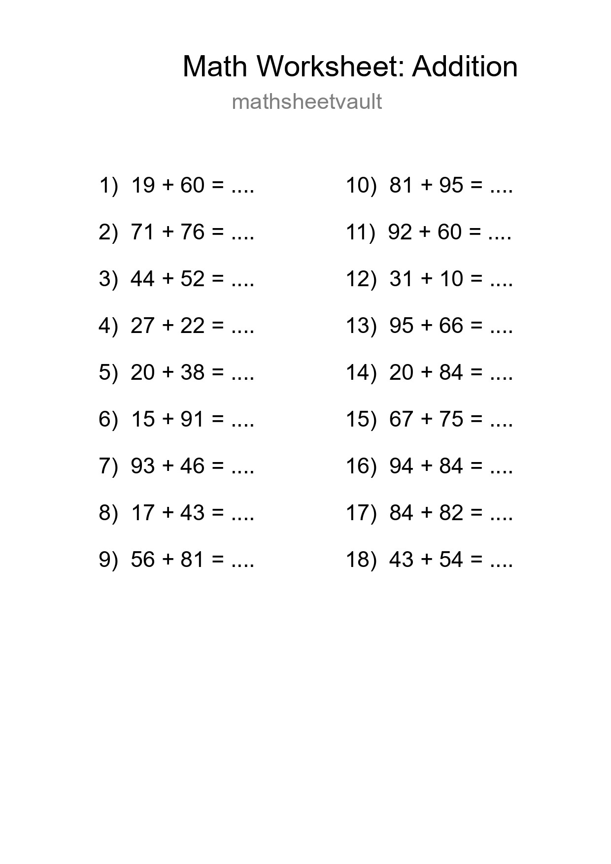 Free 18 Addition Math Worksheet For Grade 3 - Part 78