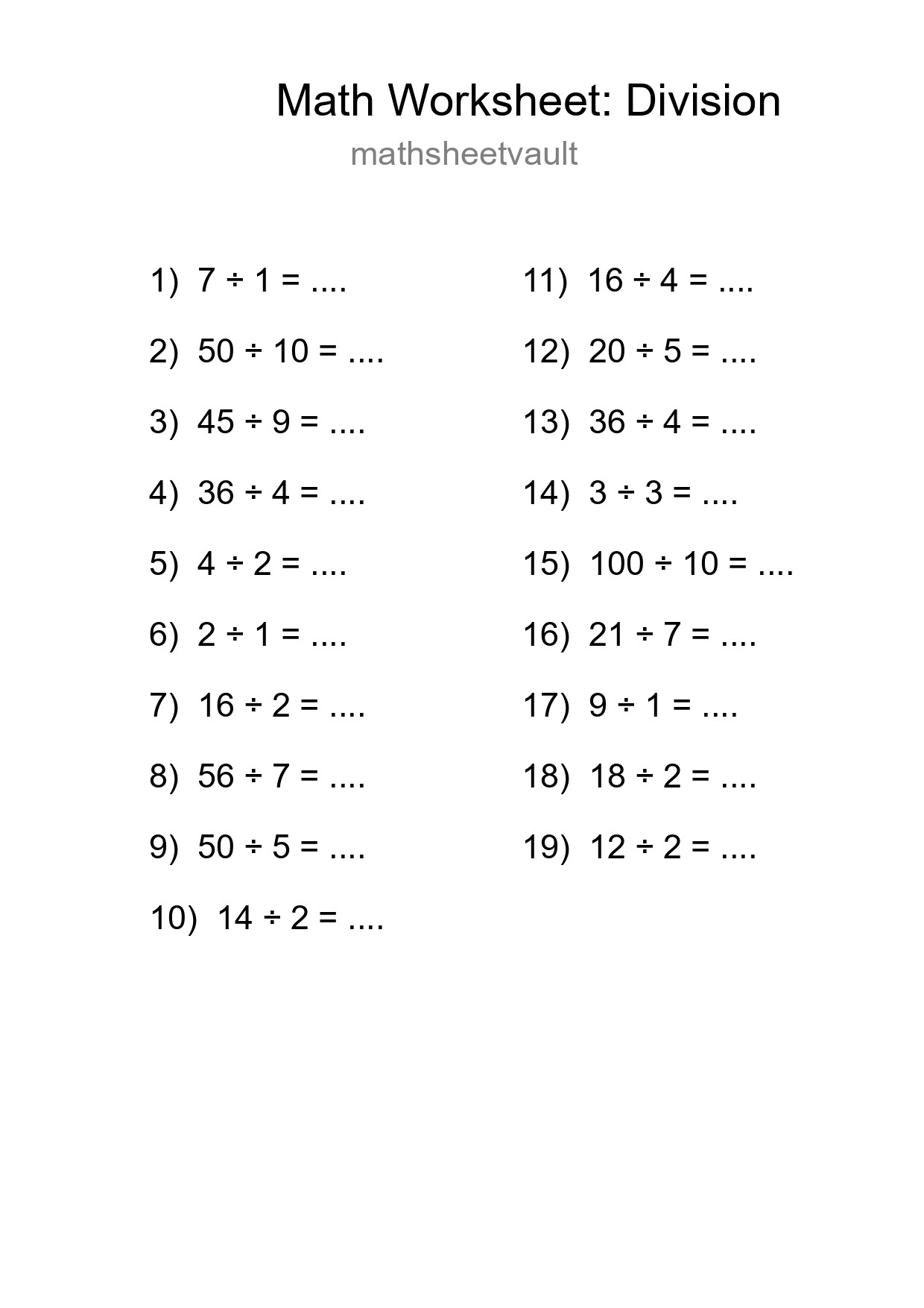 Free 19 Division Math Worksheet For Grade 1 - Part 4