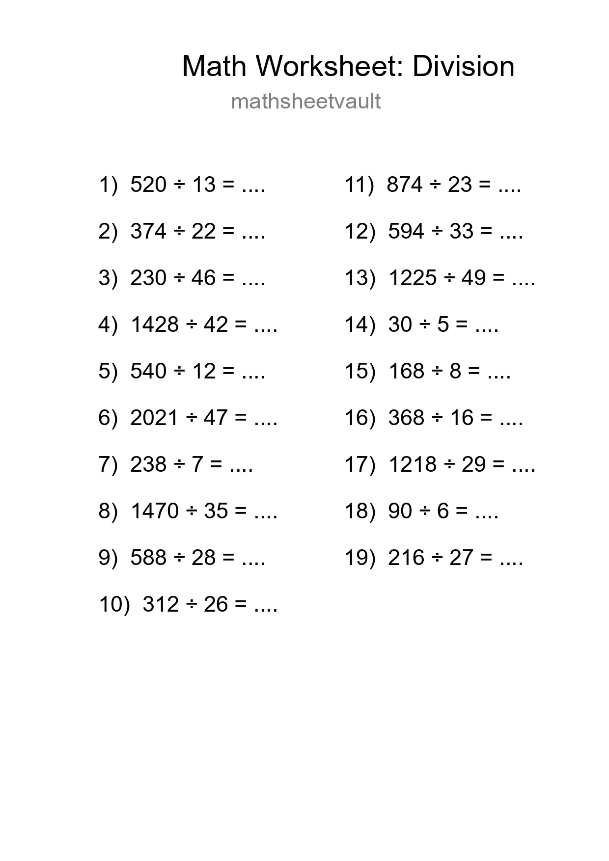 Free 19 Division Math Worksheet For Grade 2 With Answers - Part 202