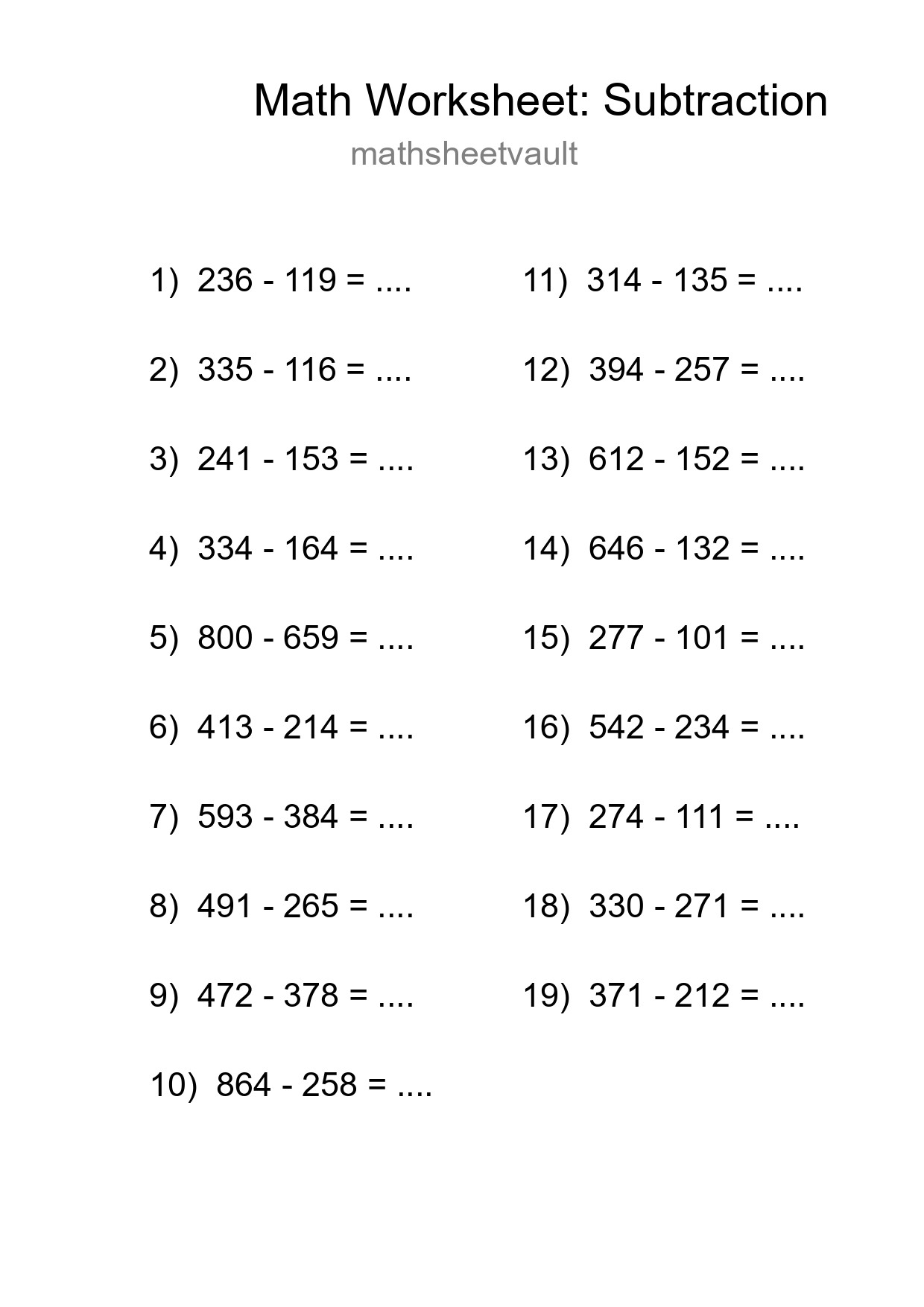 Free 19 Subtraction Math Worksheet For Grade 5 - Part 8