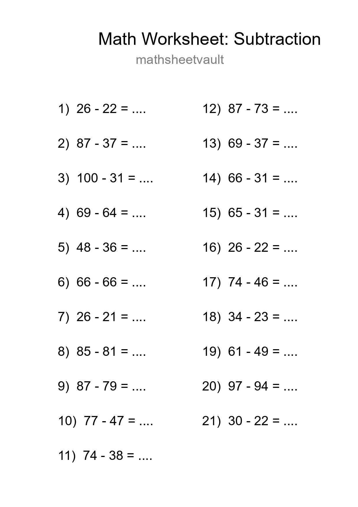Free 21 Subtraction Math Worksheet For Grade 3 With Answers - Part 272