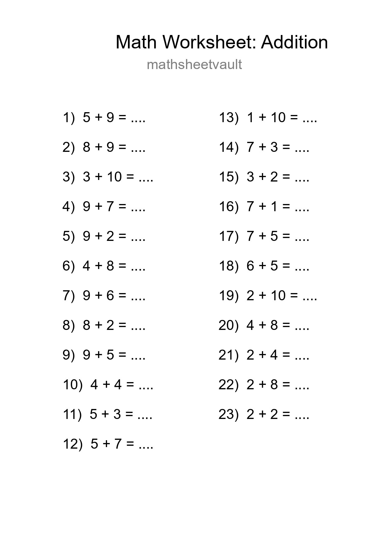 Free 23 Addition Math Worksheet For Grade 1 With Answers - Part 122