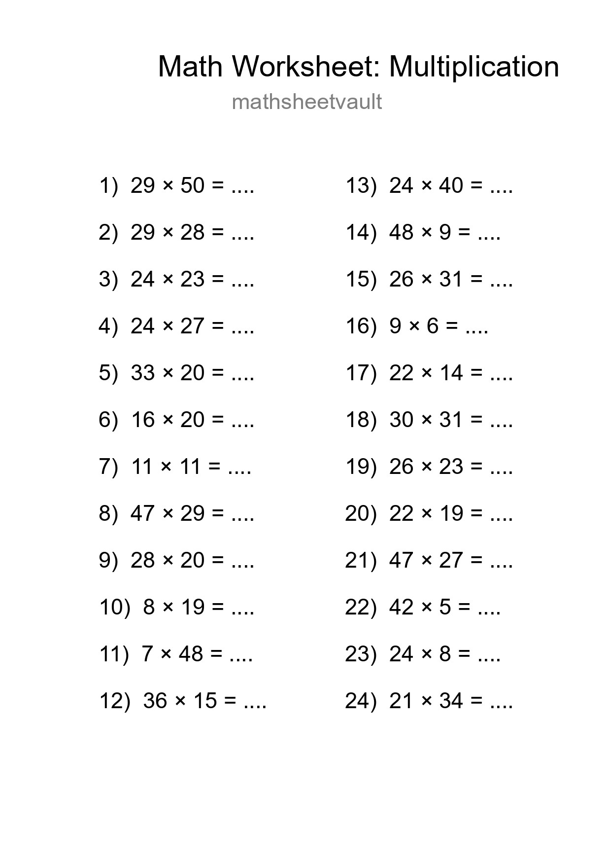 Free 24 Multiplication Math Worksheet For Grade 2 - Part 29