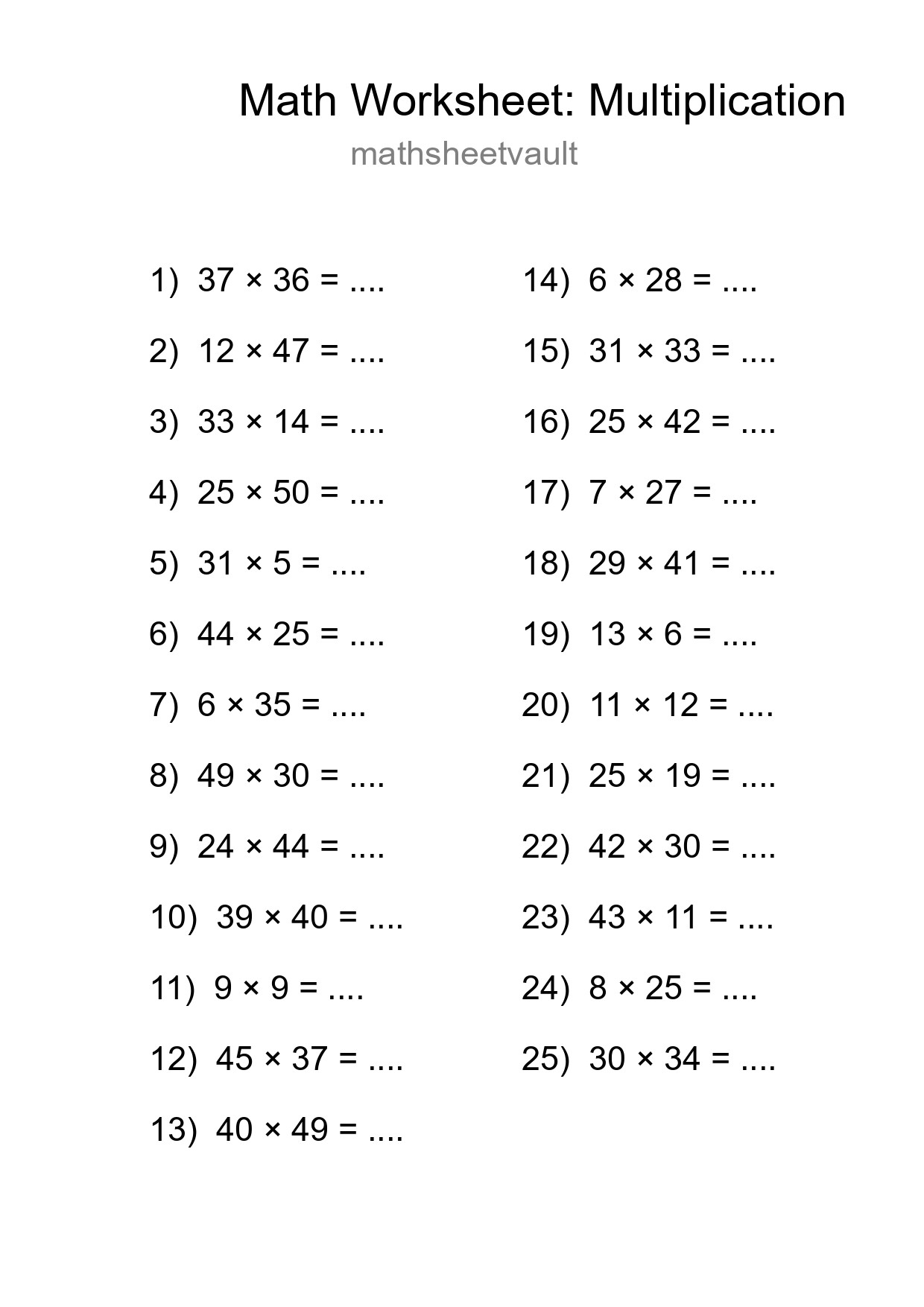 Free 25 Multiplication Math Worksheet For Grade 2 With Answers - Part 227