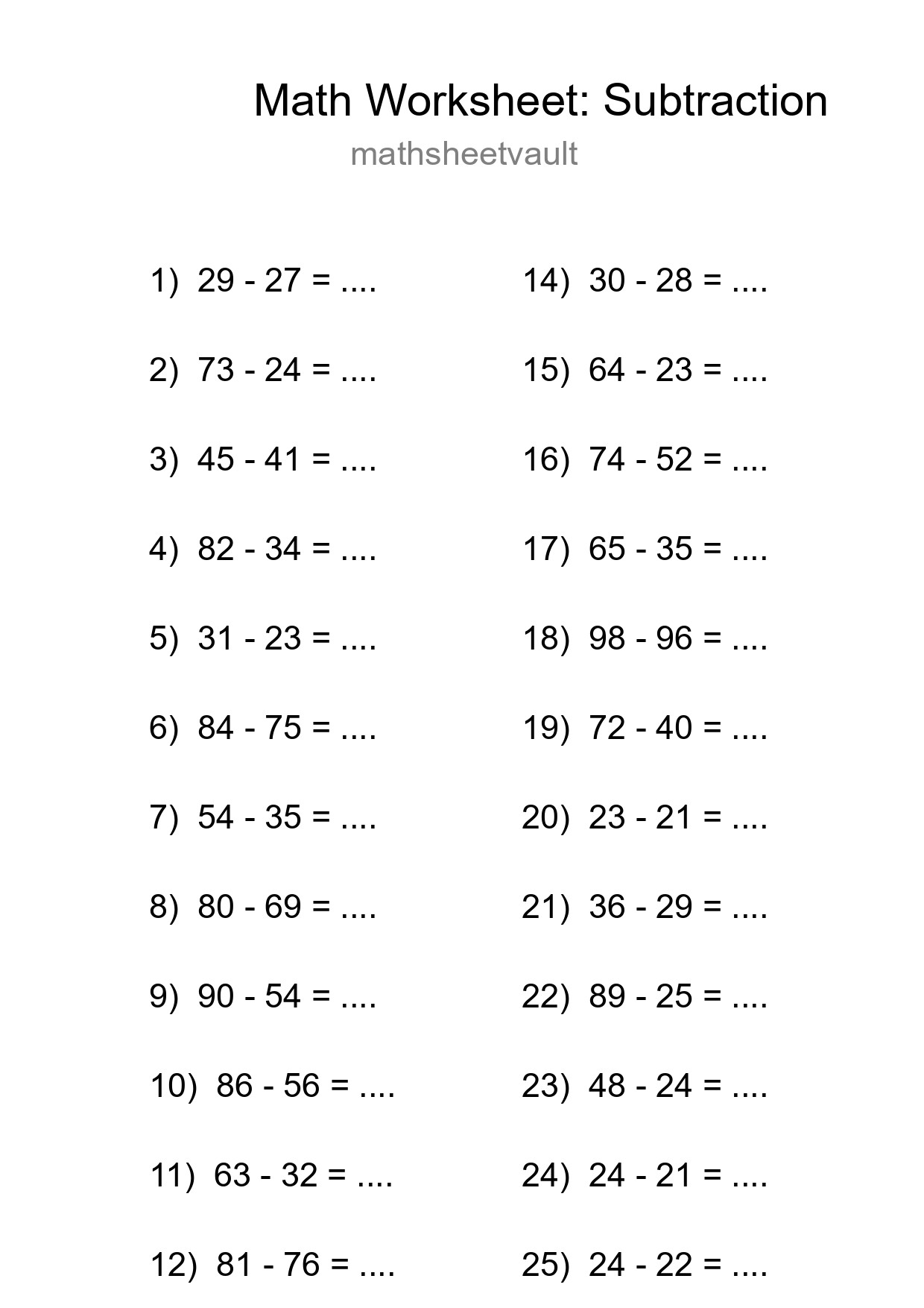 Free 25 Subtraction Math Worksheet For Grade 3 With Answers - Part 195