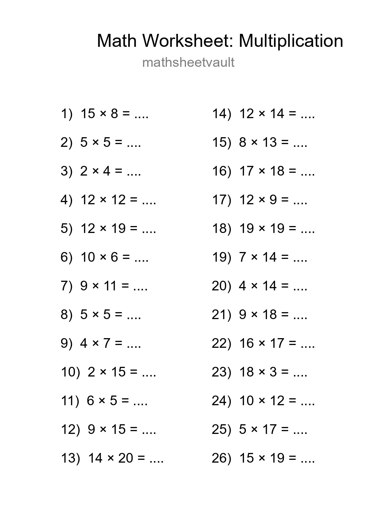 Free 26 Multiplication Math Worksheet For Grade 2 - Part 216