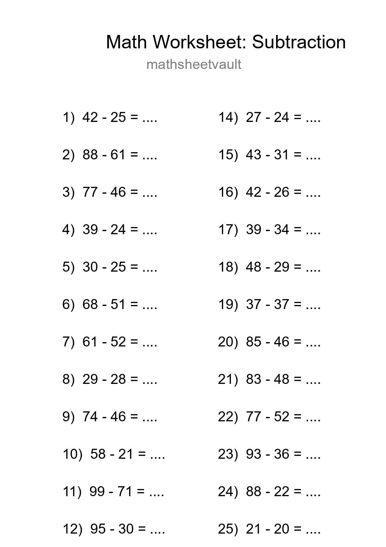 Free 26 Subtraction Math Worksheet For Grade 3 - Part 129