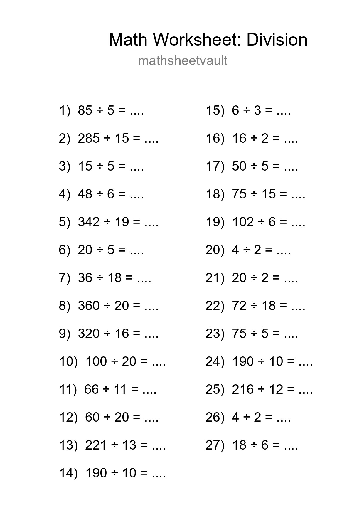 Free 27 Division Math Worksheet For Grade 2 - Part 213
