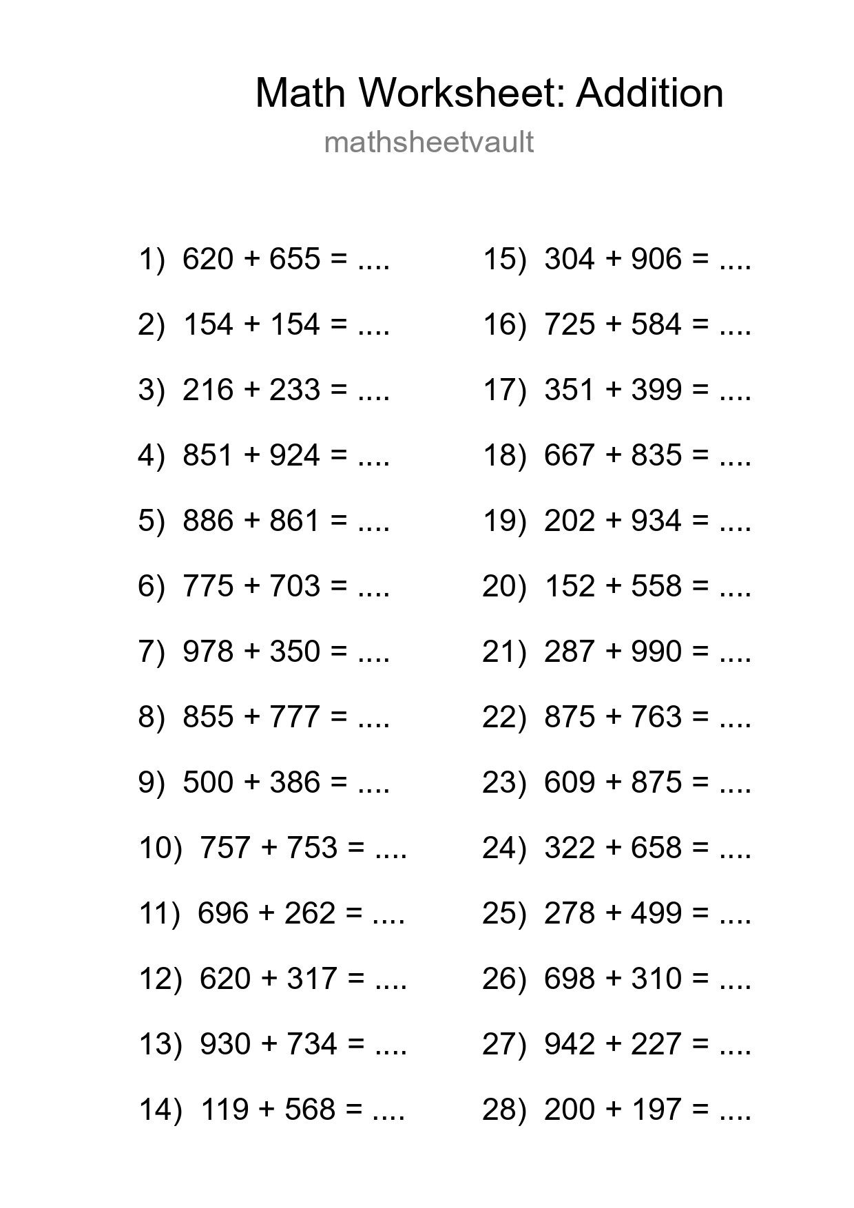 Free 28 Addition Math Worksheet For Grade 5 - Part 298