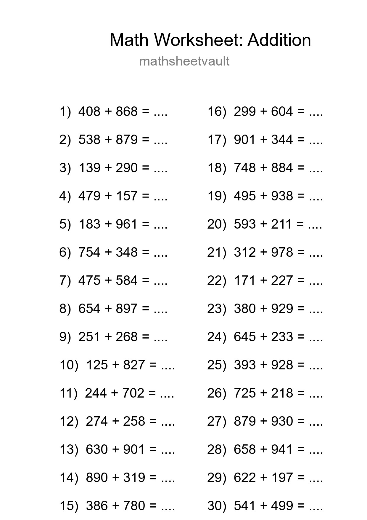 Free 30 Addition Math Worksheet For Grade 5 - Part 155