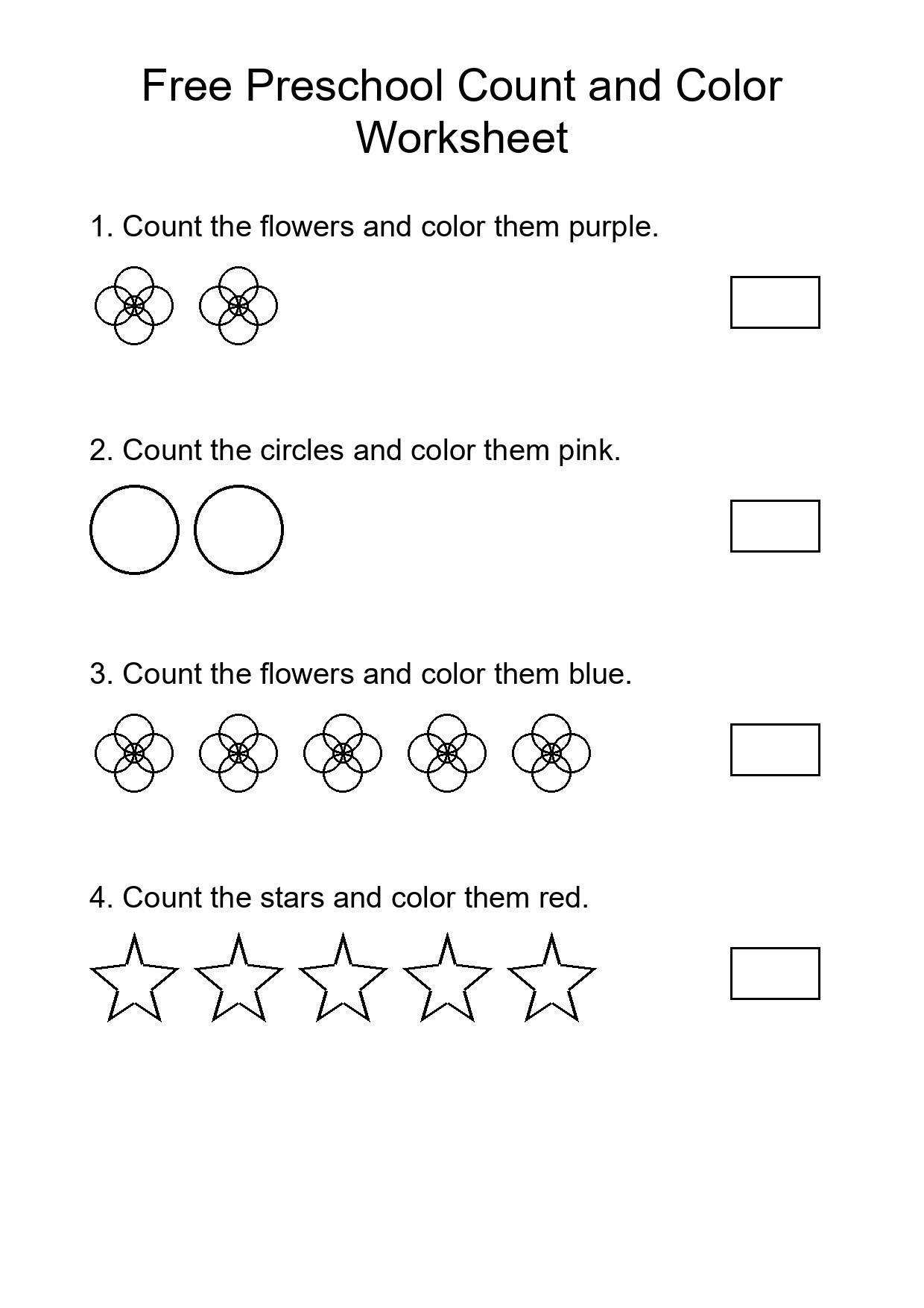 Free Preschool Count and Color Worksheet