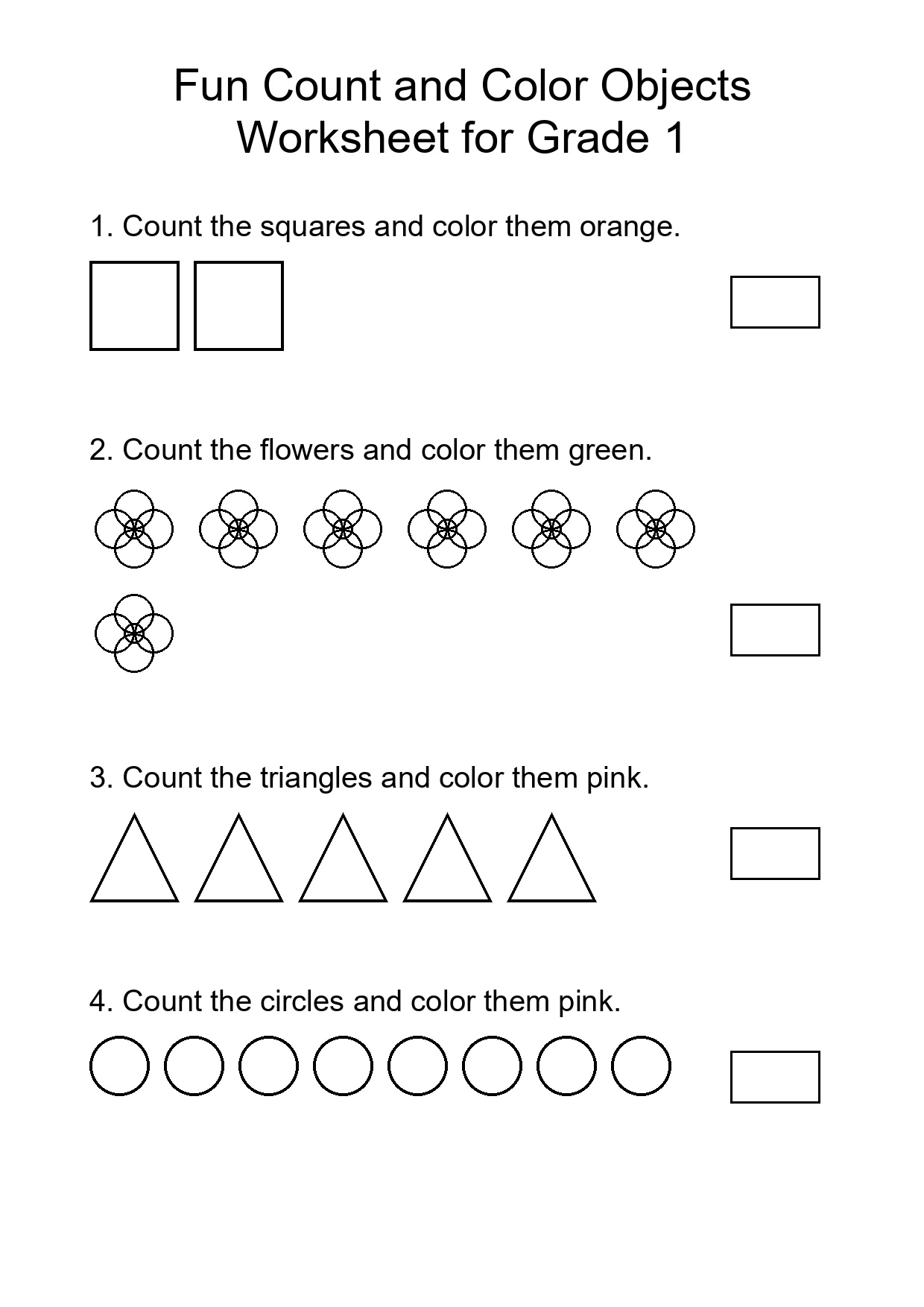 Fun Count and Color Objects Worksheet for Grade 1