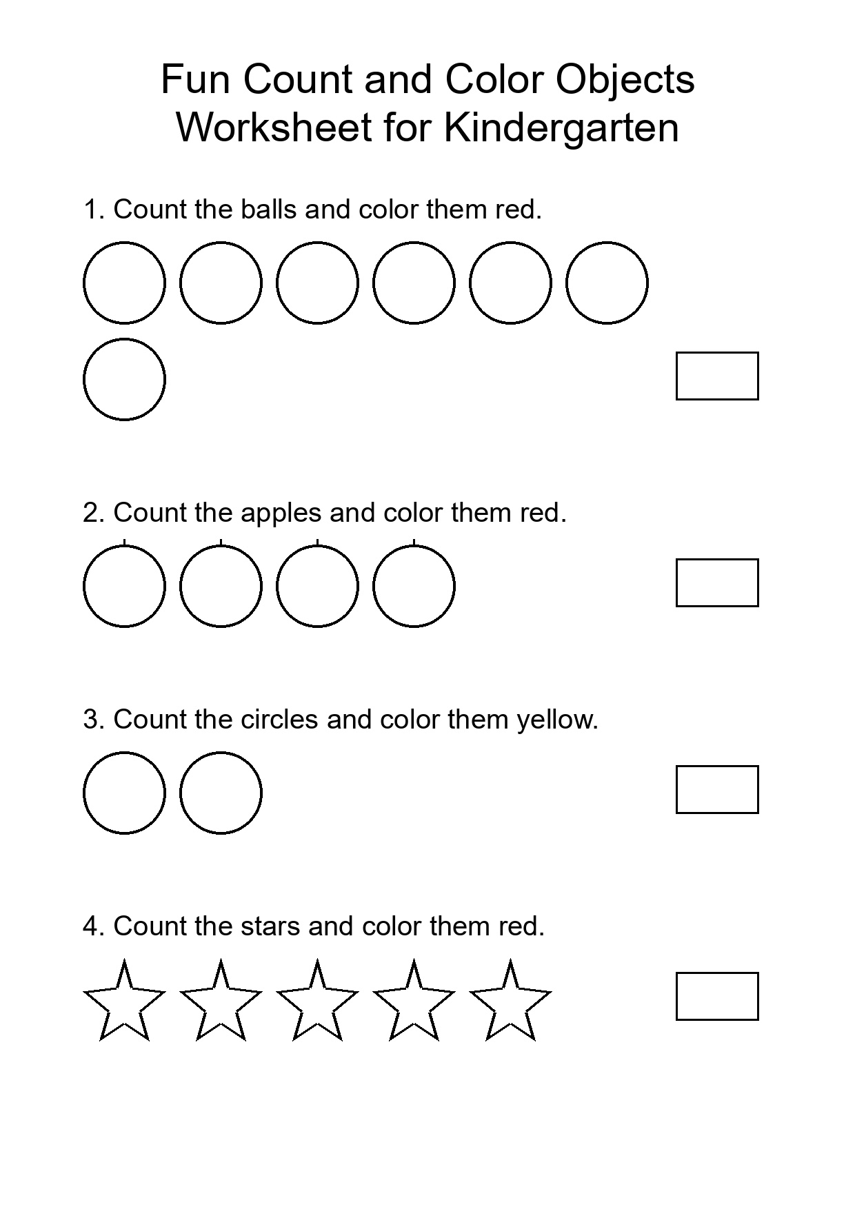 Fun Count and Color Objects Worksheet for Kindergarten