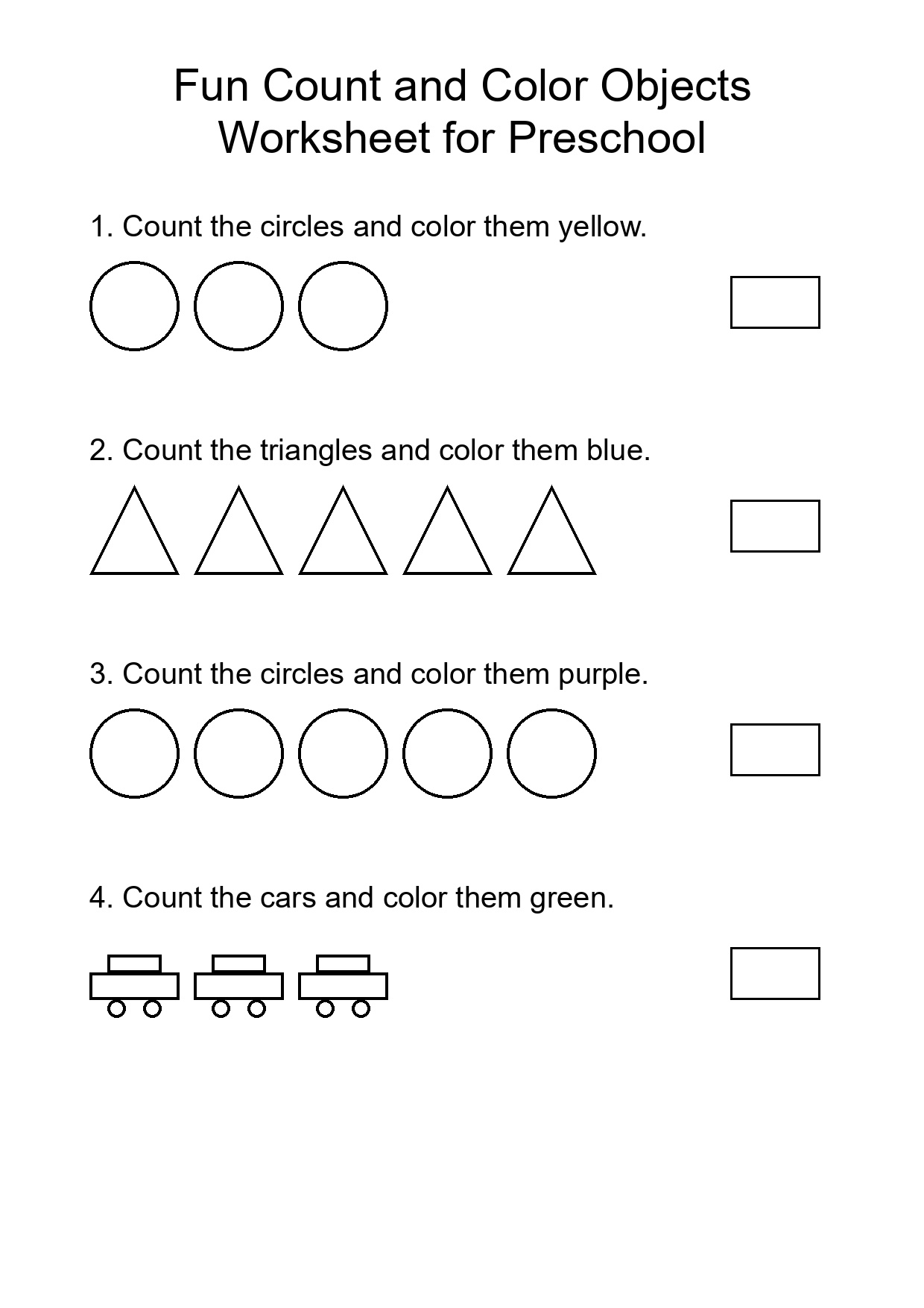 Fun Count and Color Objects Worksheet for Preschool
