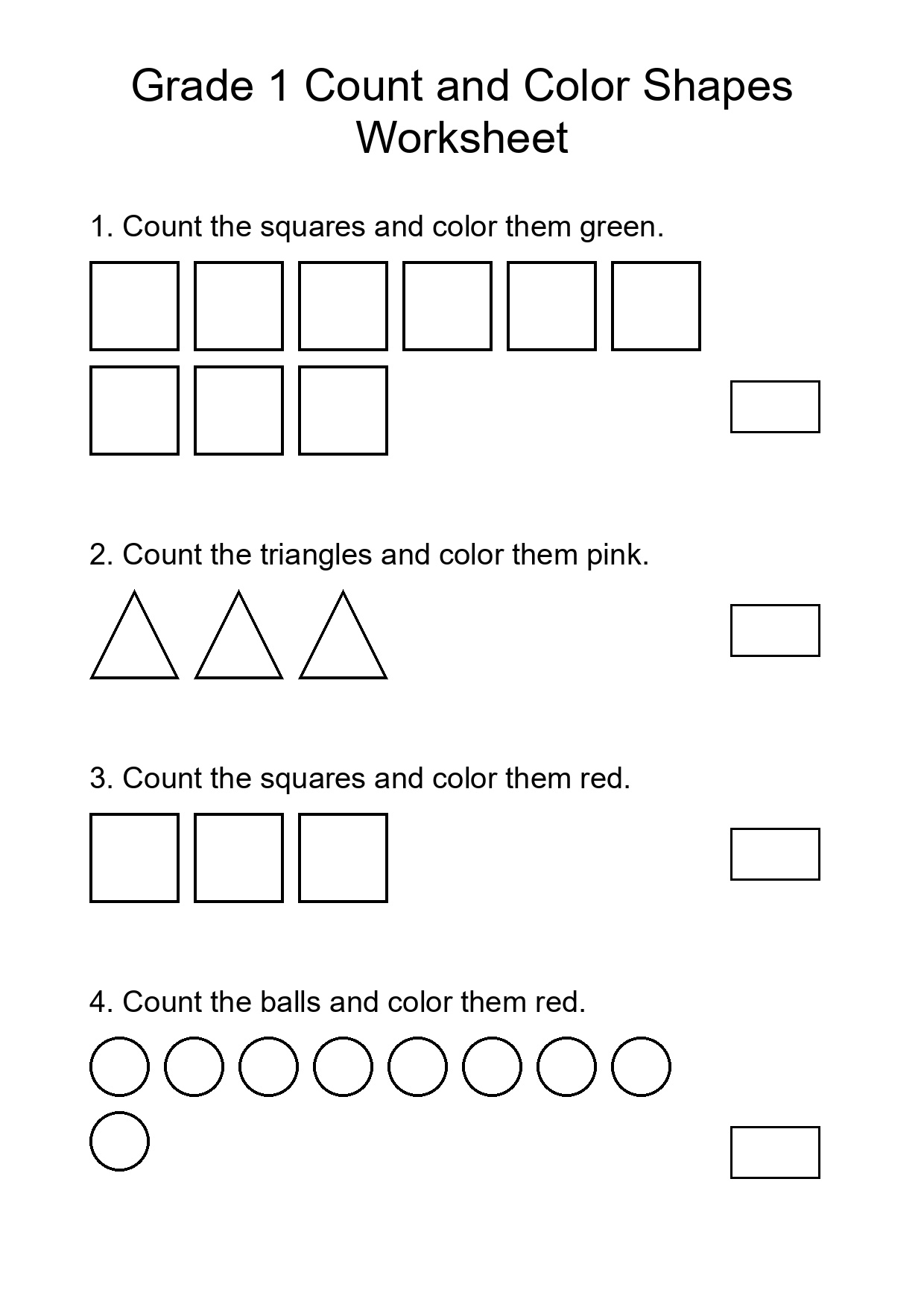 Grade 1 Count and Color Shapes Worksheet