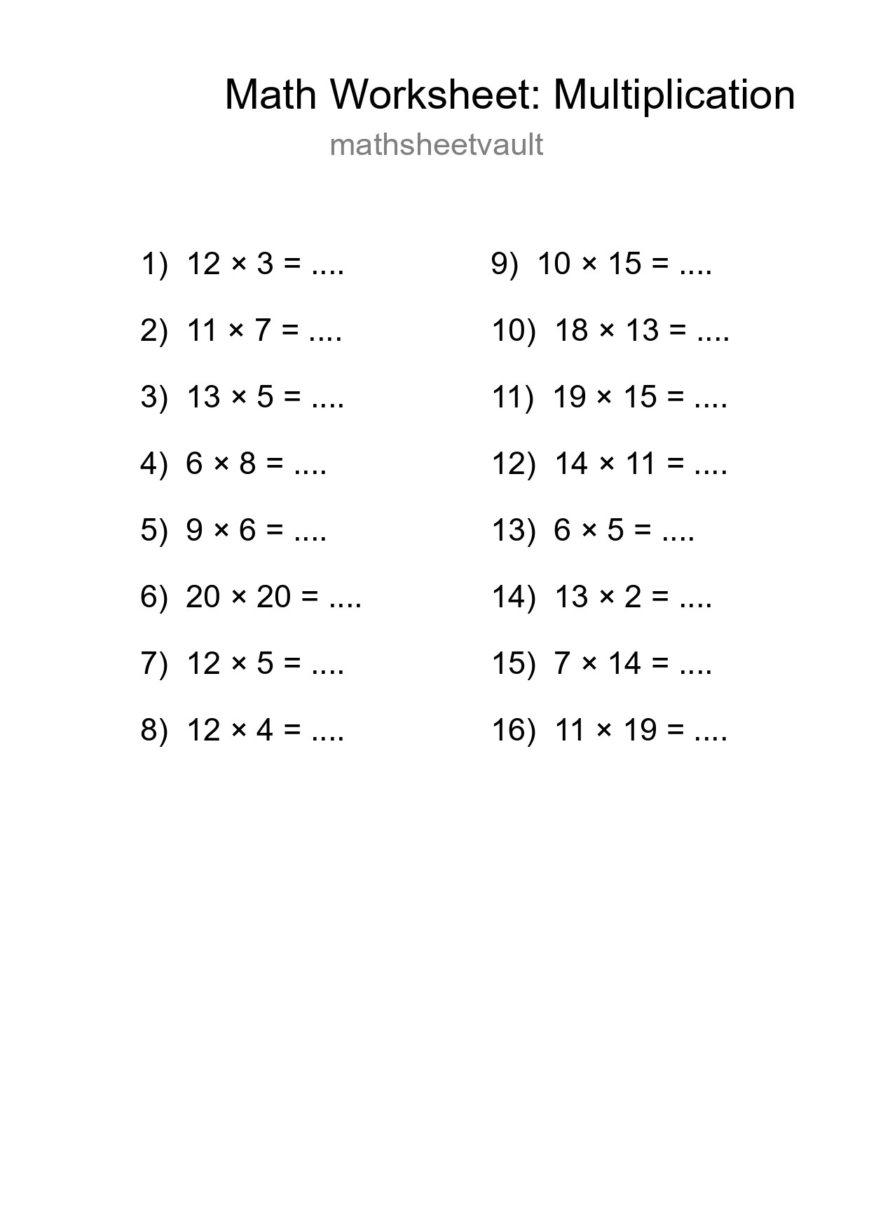 Grade 2 Multiplication Practice Worksheet (16 Problems) - Part 293