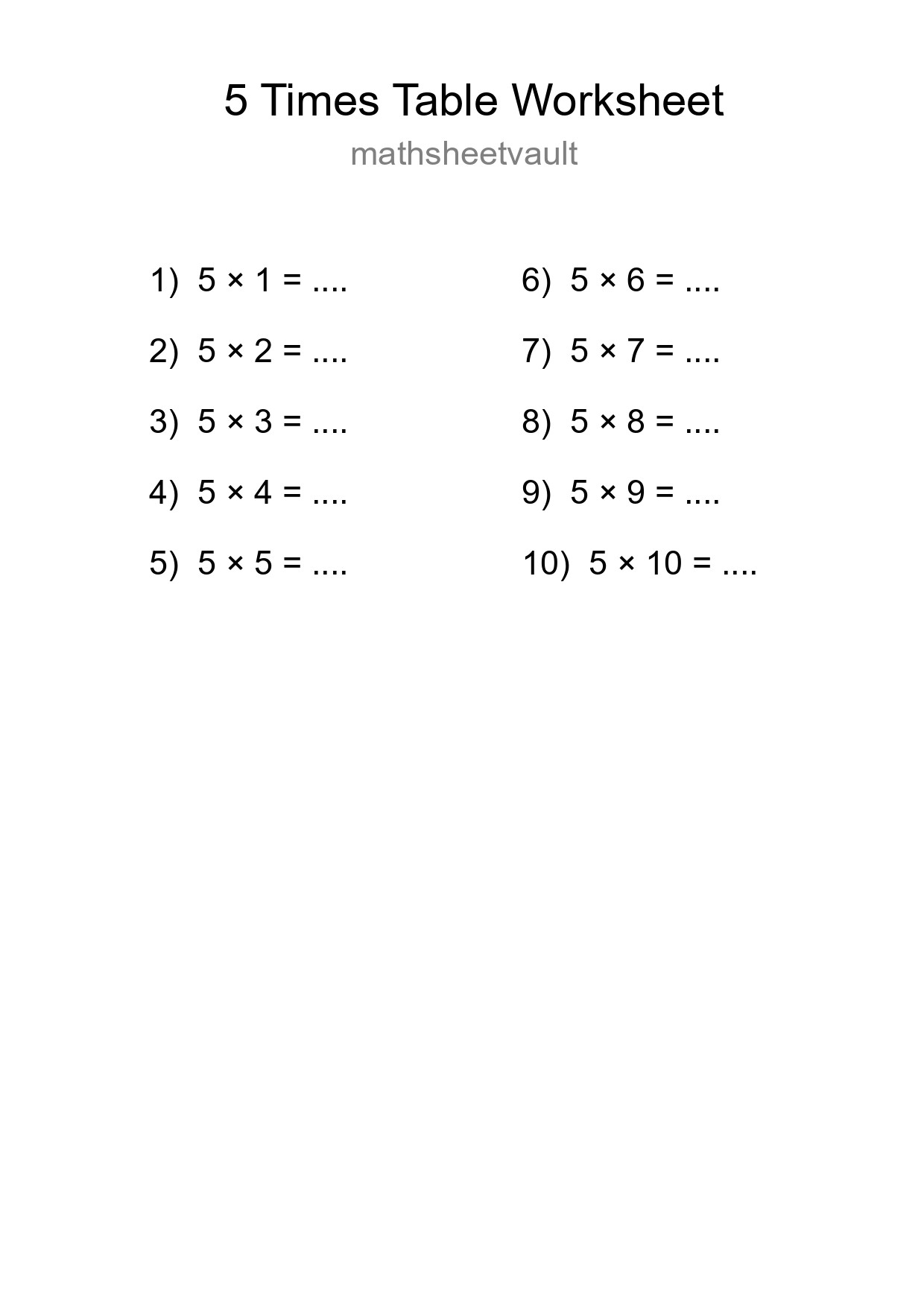 Grade 2 Multiplication Table 5 Practice - Part 196