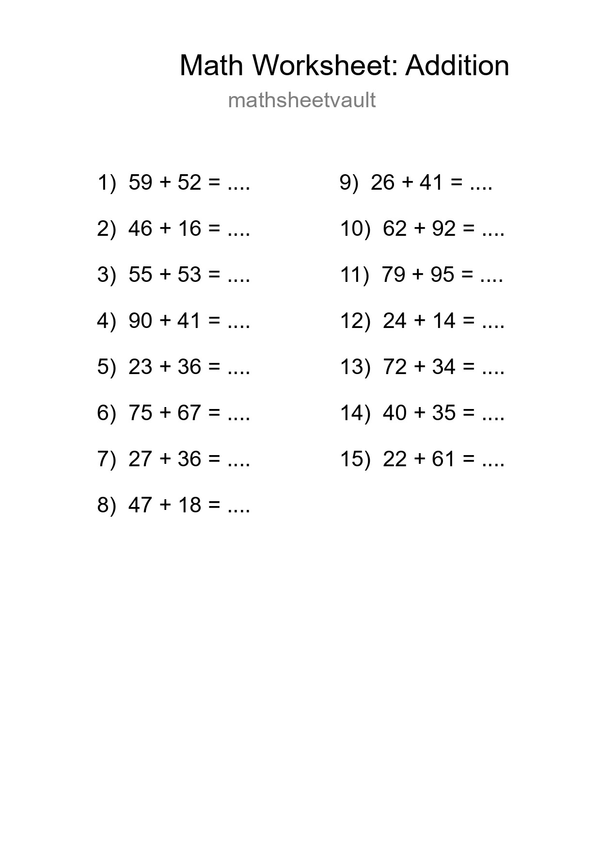 Grade 3 Addition Practice Worksheet (15 Problems) - Part 166