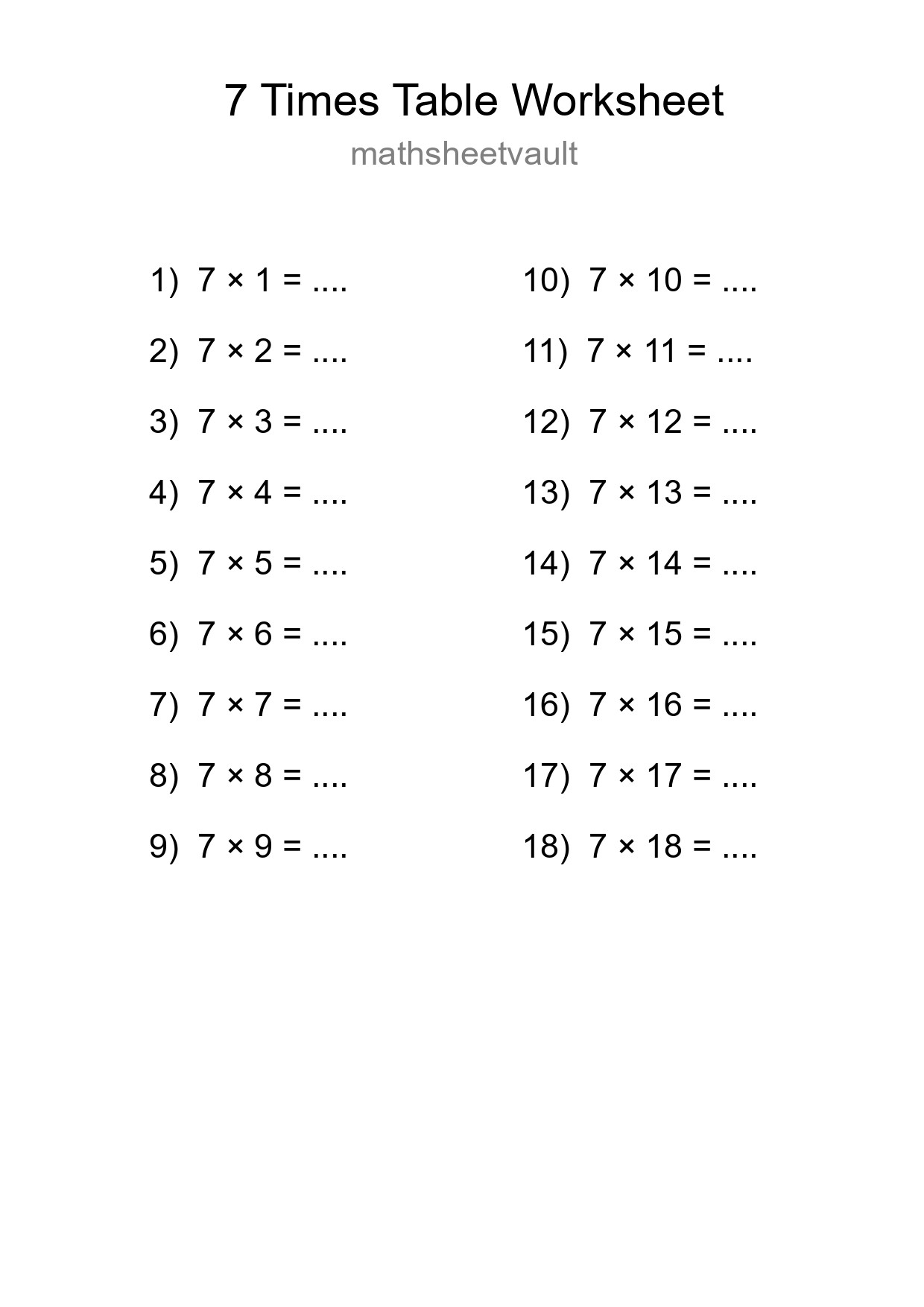 Grade 3 Multiplication Table 7 Practice - Part 295