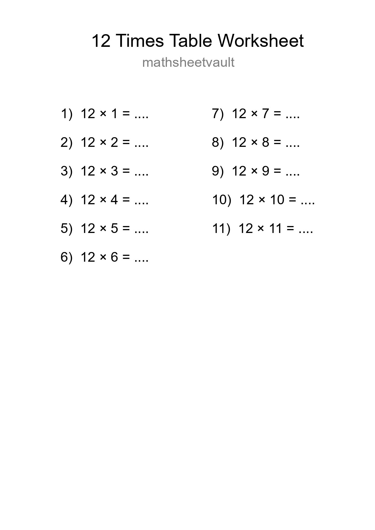 Grade 4 Multiplication Table 12 Practice - Part 141