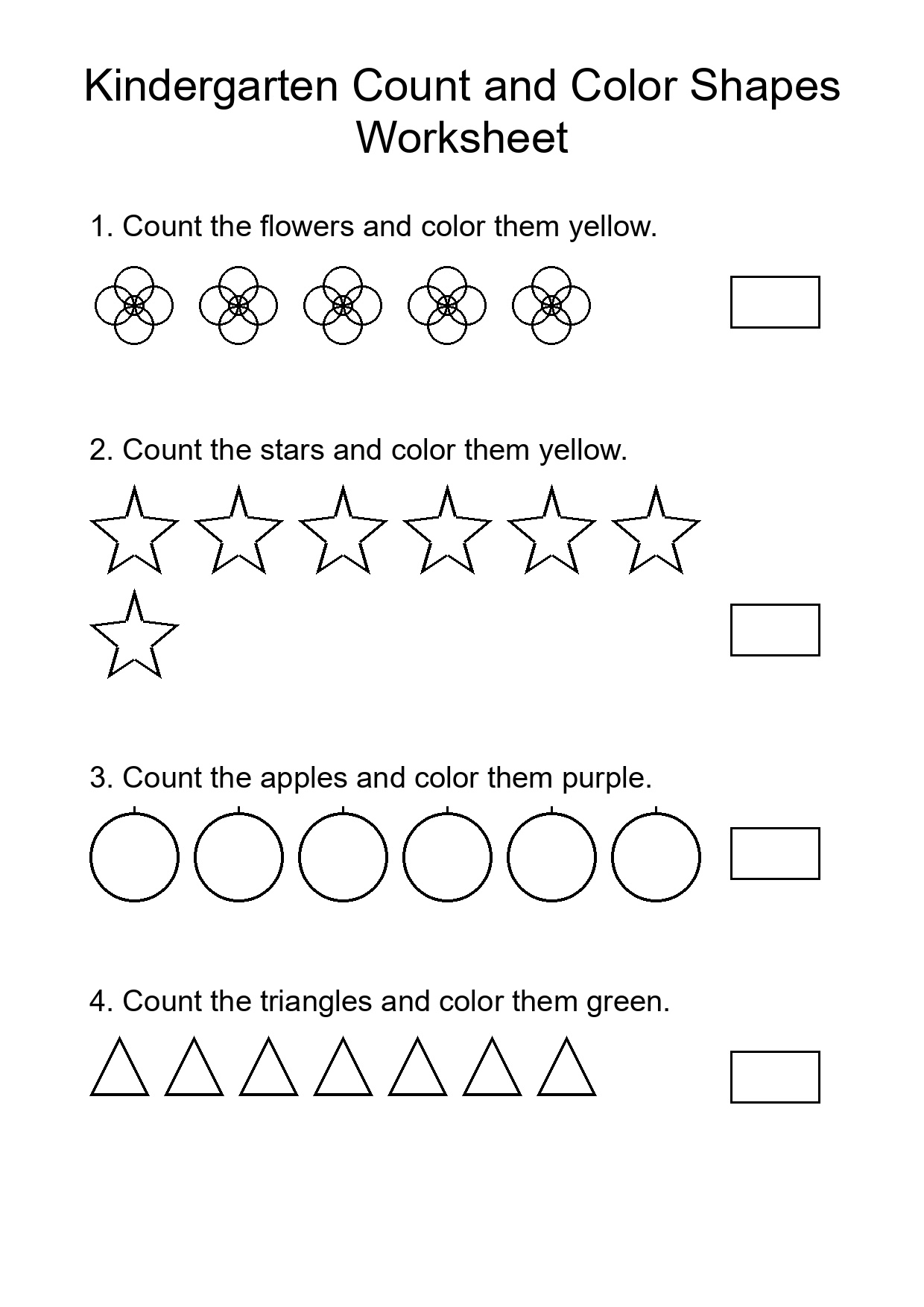 Kindergarten Count and Color Shapes Worksheet