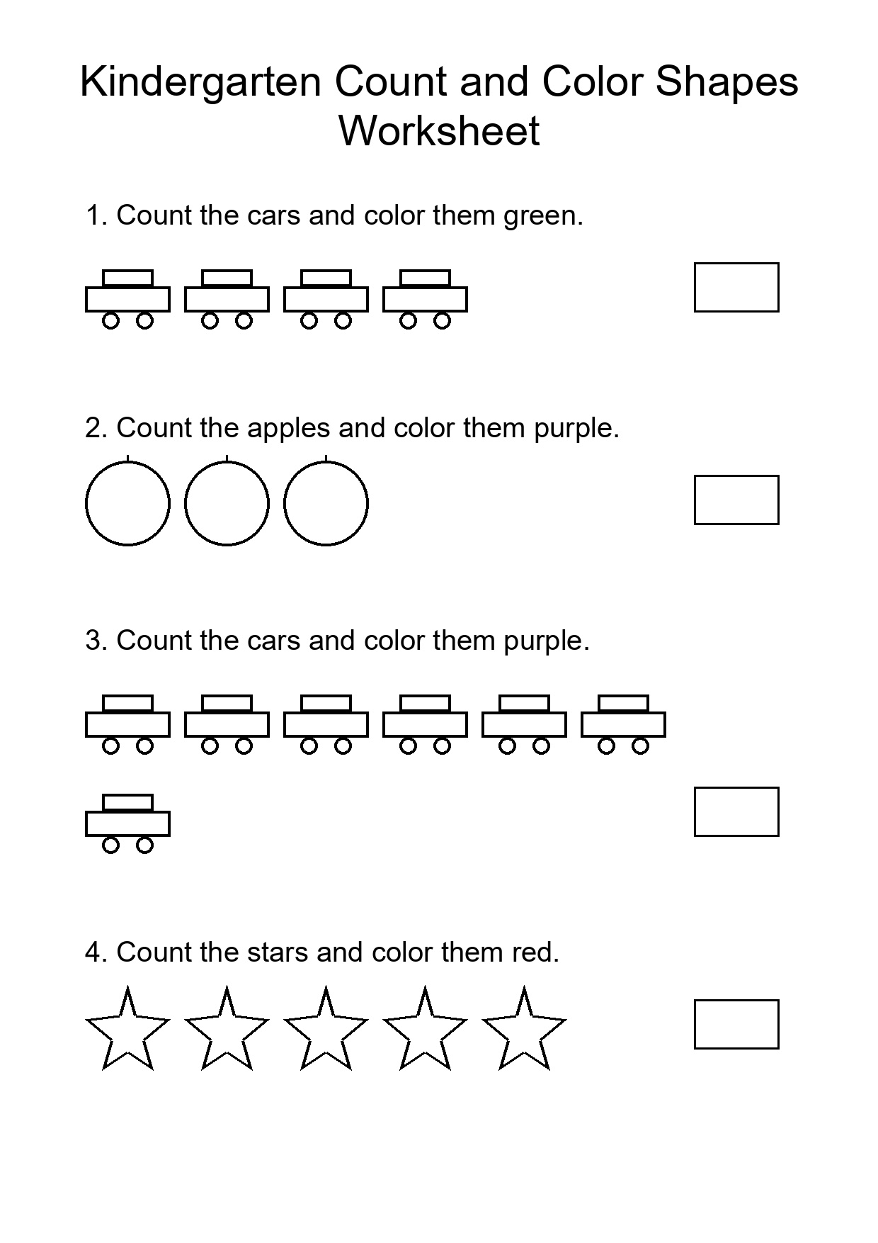 Kindergarten Count and Color Shapes Worksheet