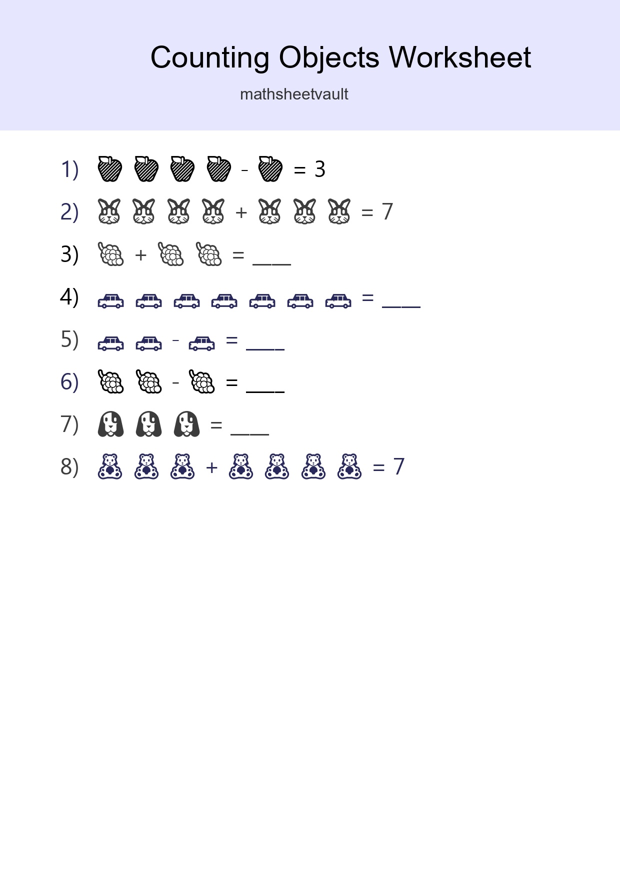 Kindergarten Count The Objects Worksheet - Part 124