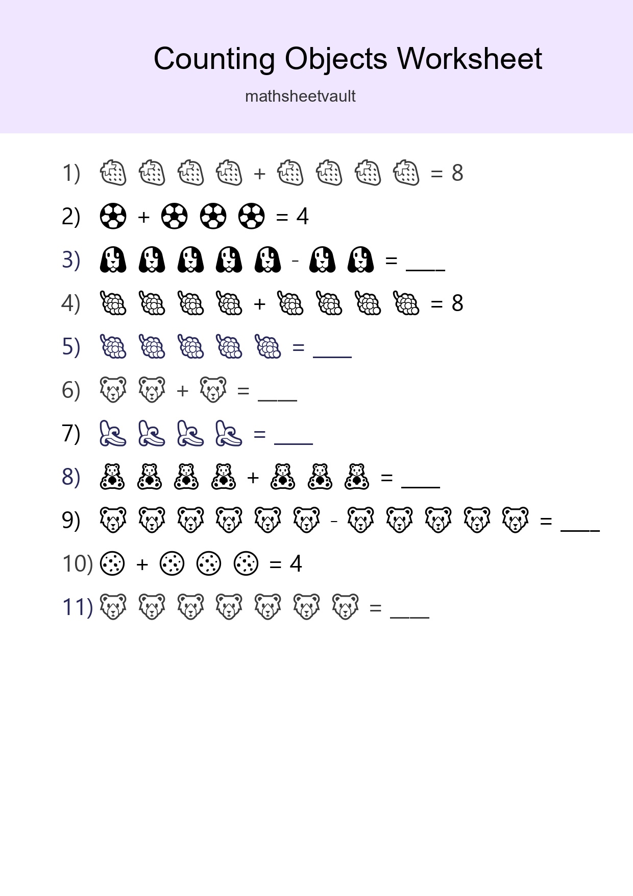 Kindergarten Count The Objects Worksheet - Part 157