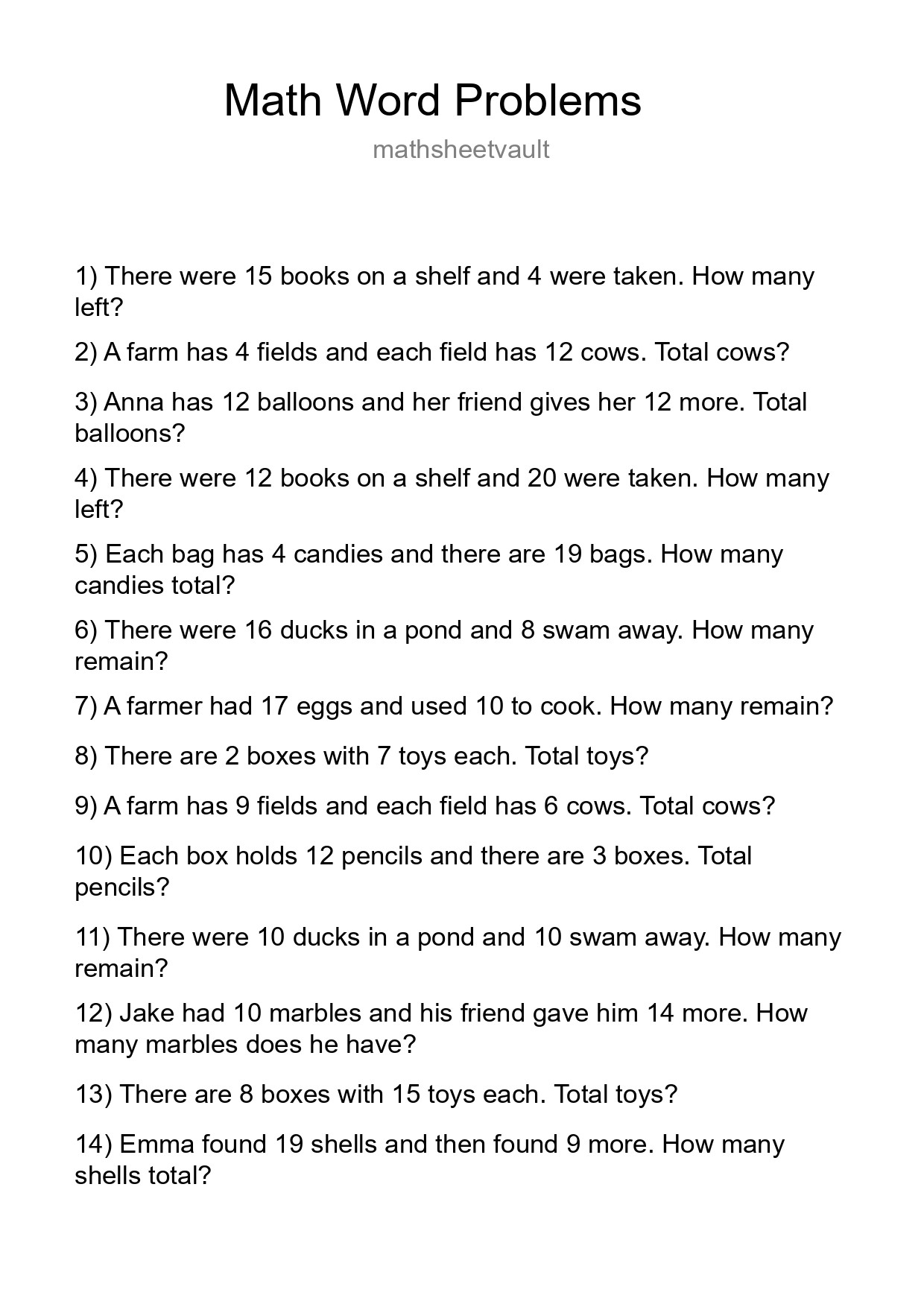 Math Word Problem Worksheet