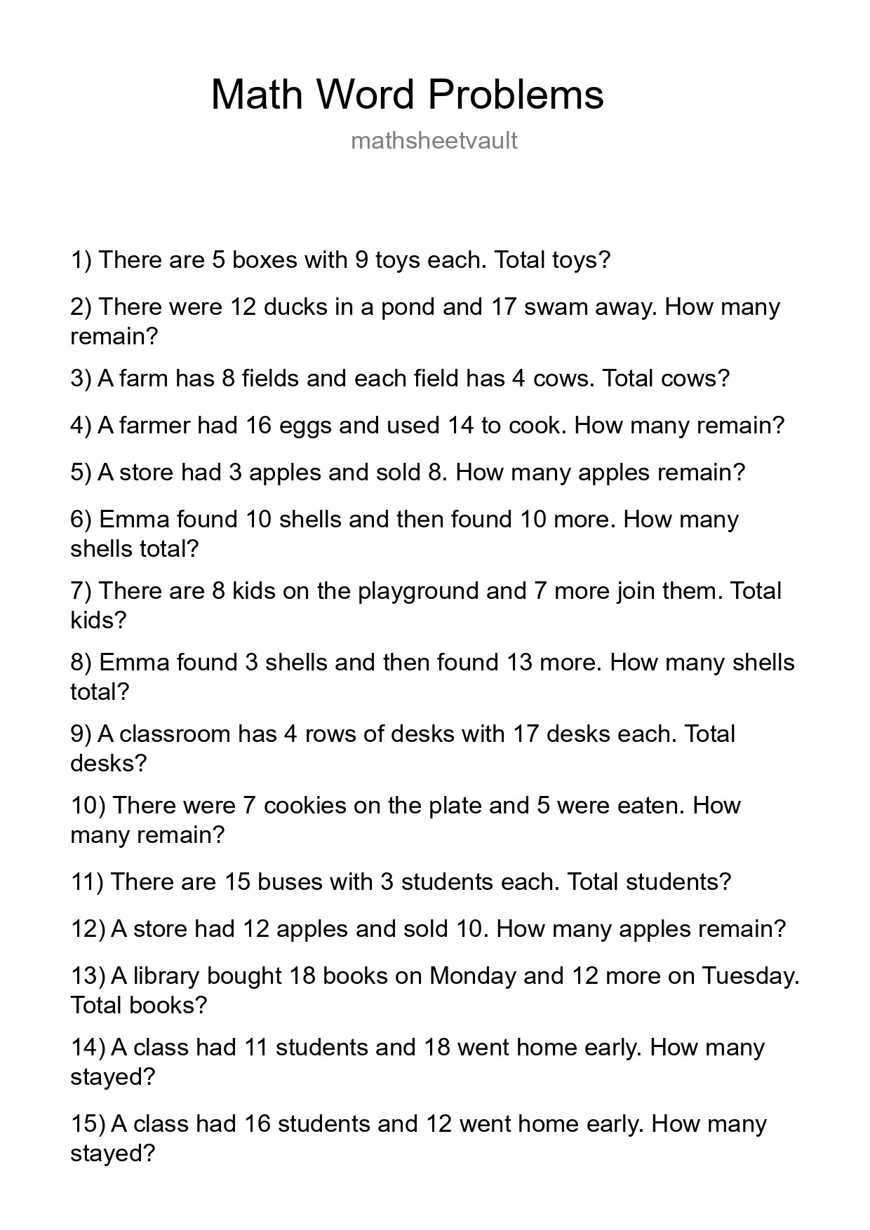 Math Word Problem Worksheet