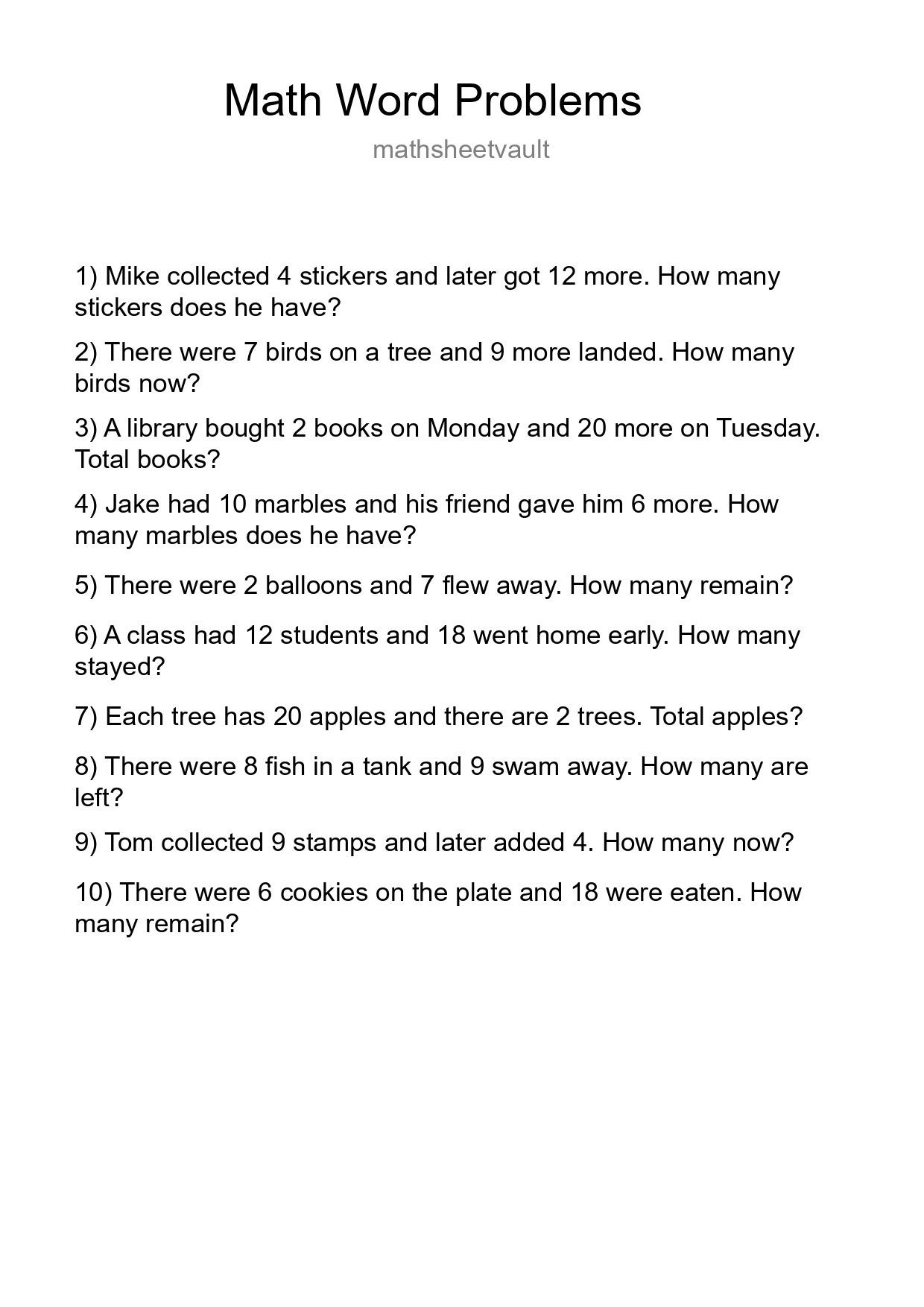Math Word Problem Worksheet
